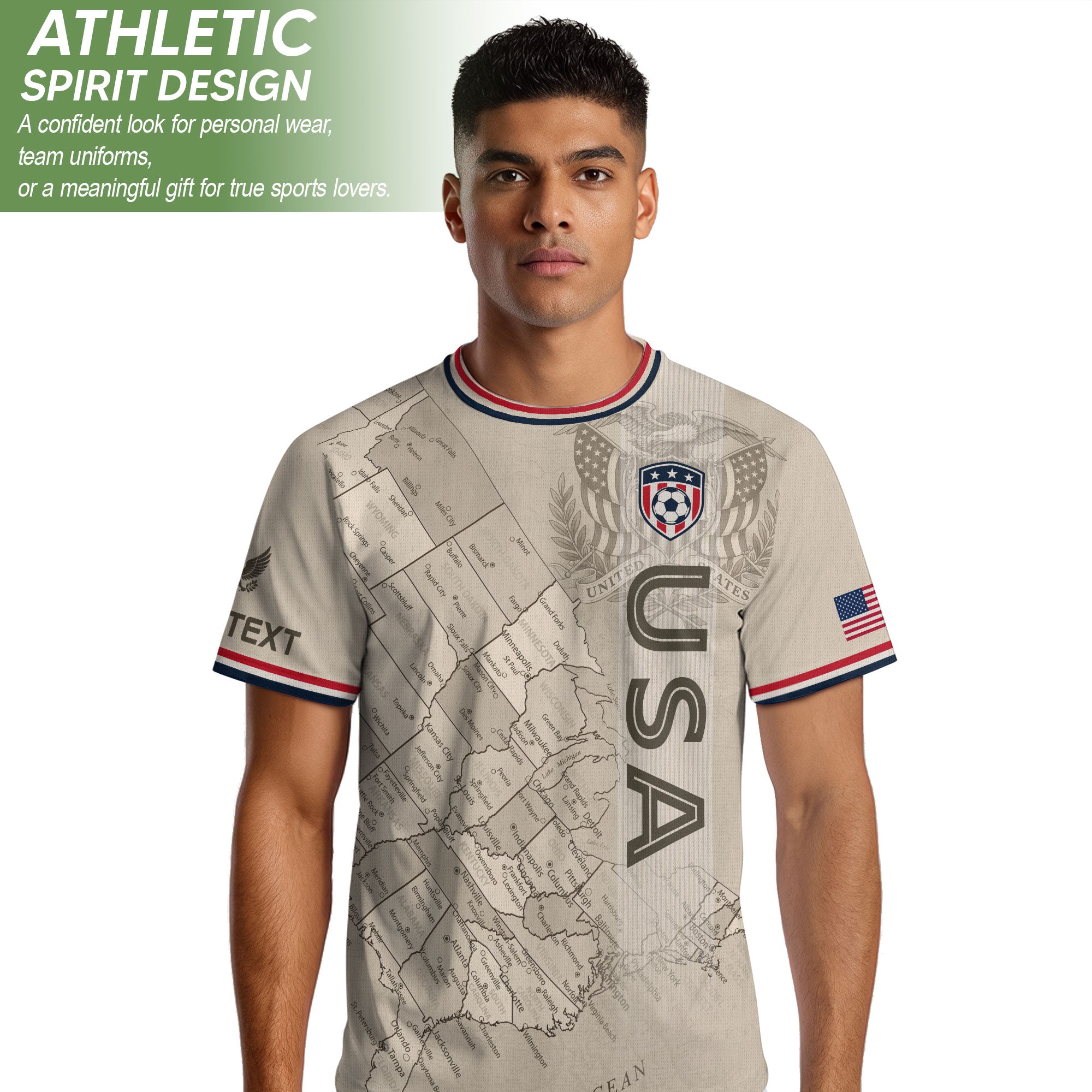 Personalized USA Soccer Jersey Custom Name Number Vintage Map Athletic Training Top