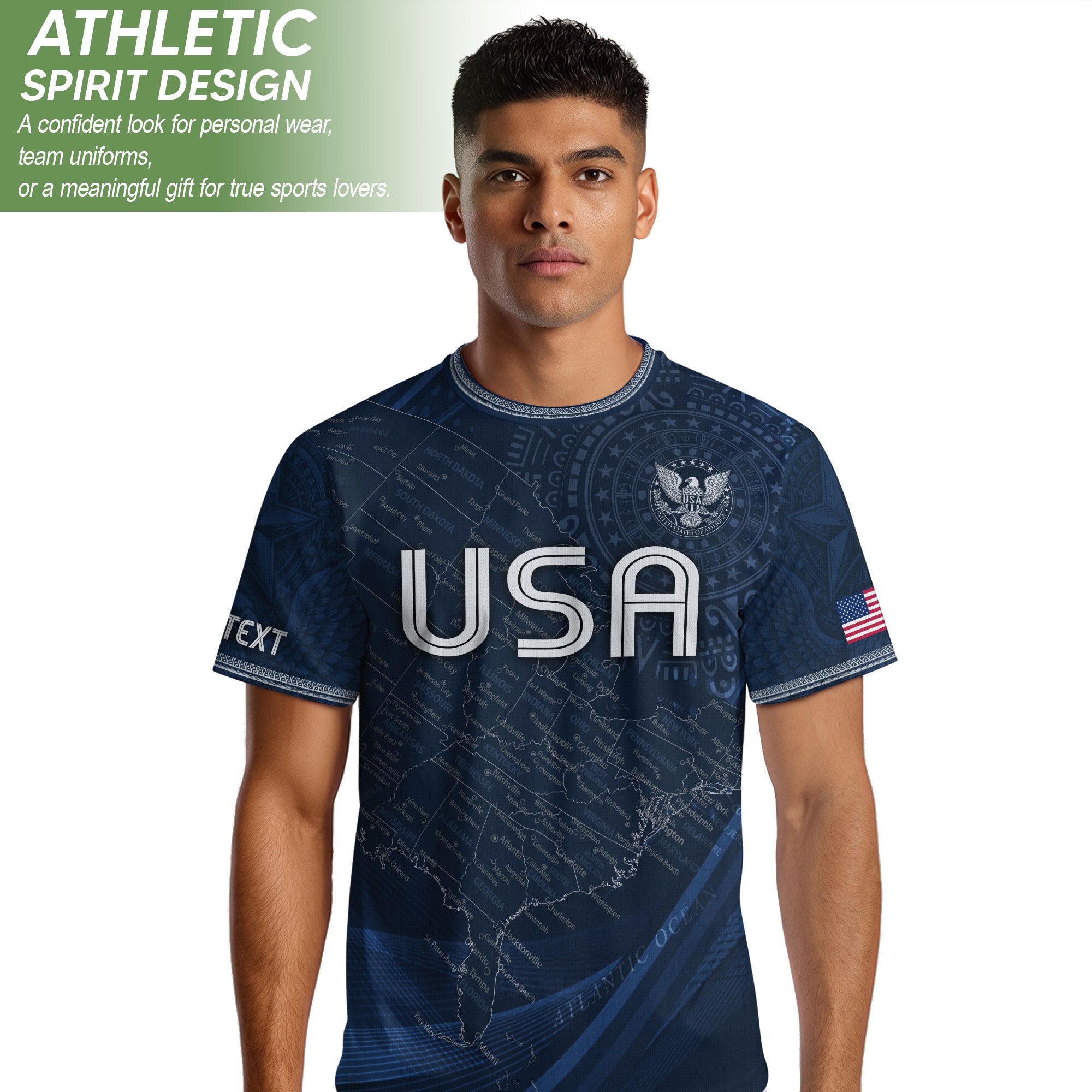 Personalized USA Soccer Jersey Custom Name Number Vintage Map Navy Blue Sportswear Outfit