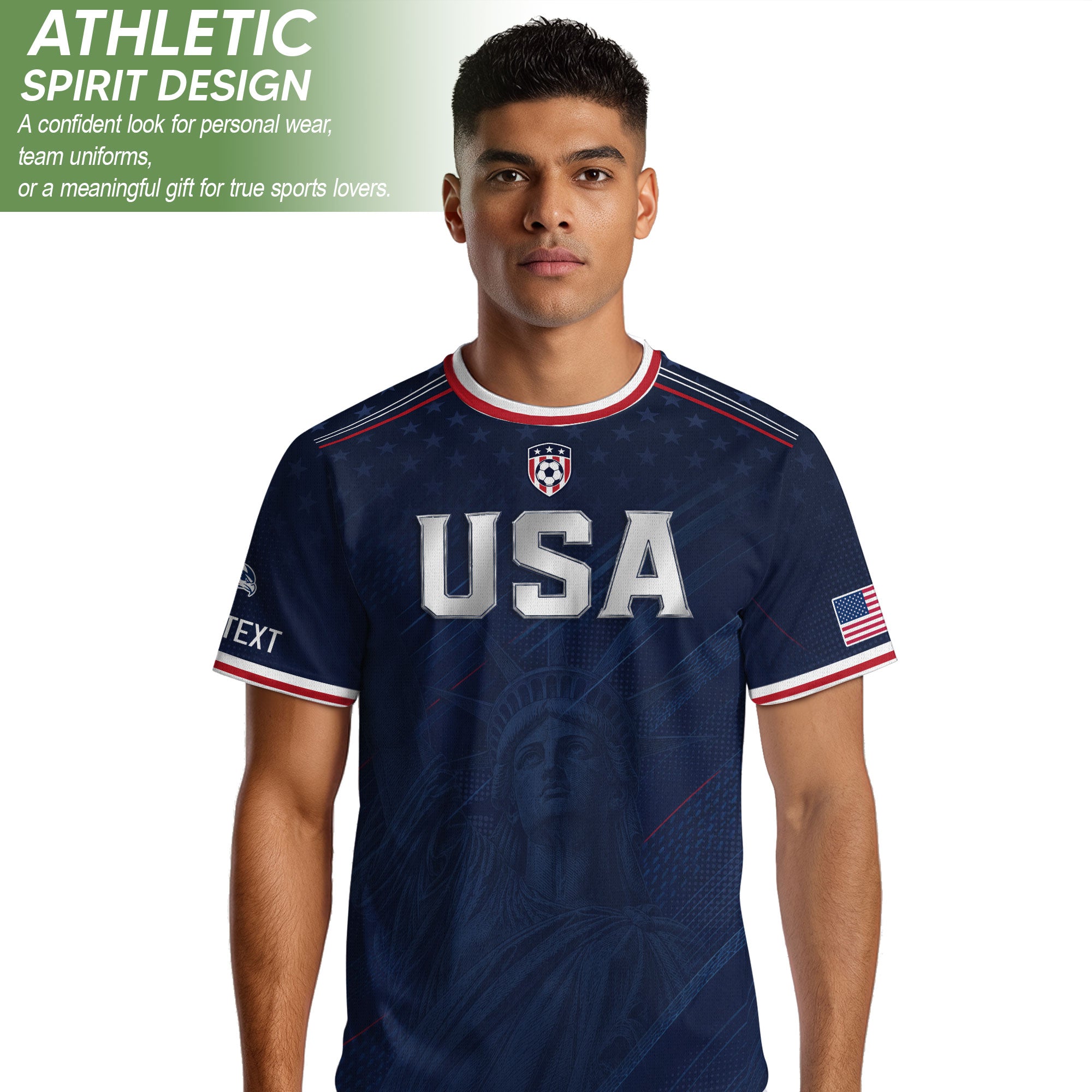 Custom Name Number USA Soccer Jersey Liberty Patriotic Navy Blue Football Team Shirt