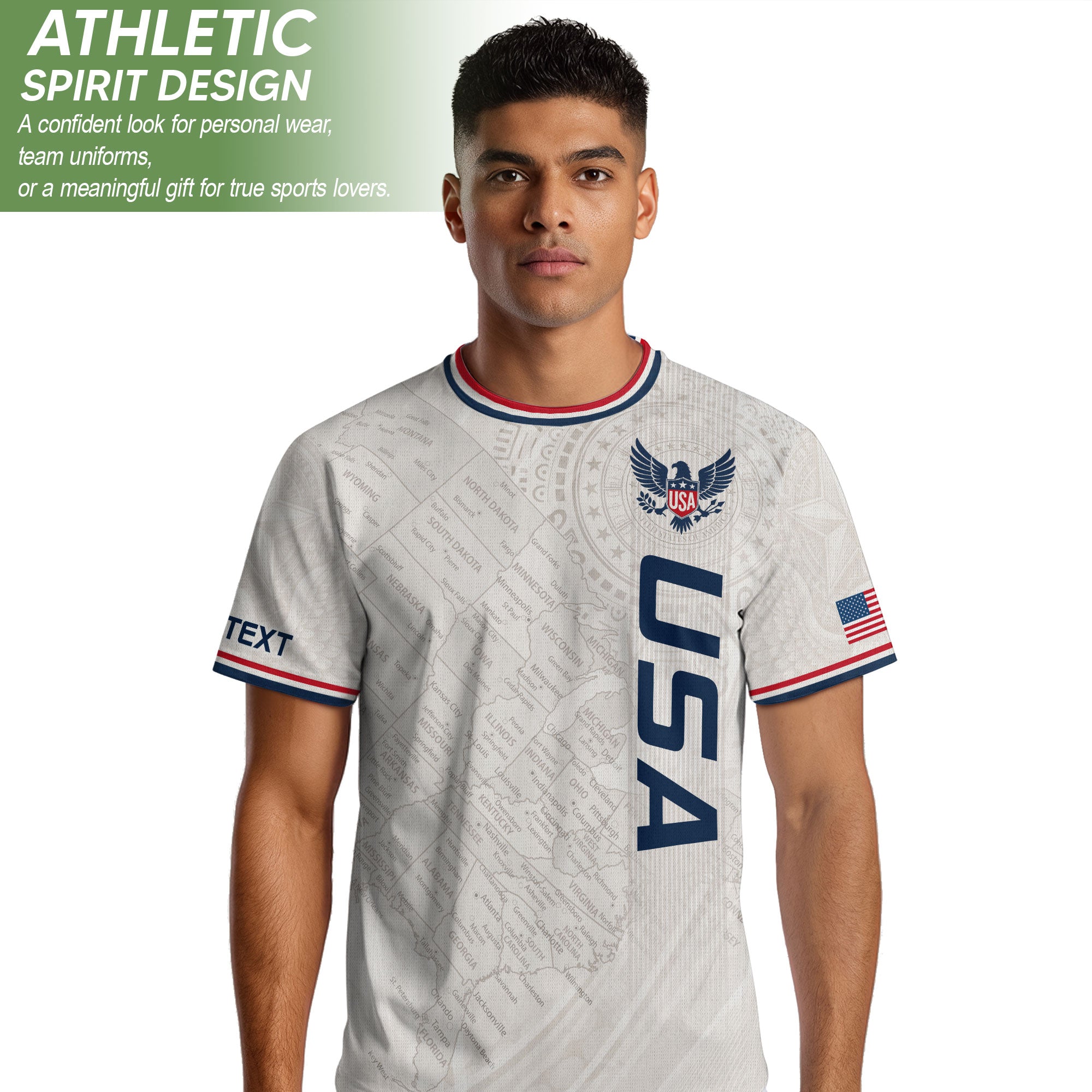 Customized USA Soccer Jersey Crewneck Vintage Map Patriotic Graphic Tee Athletic Top
