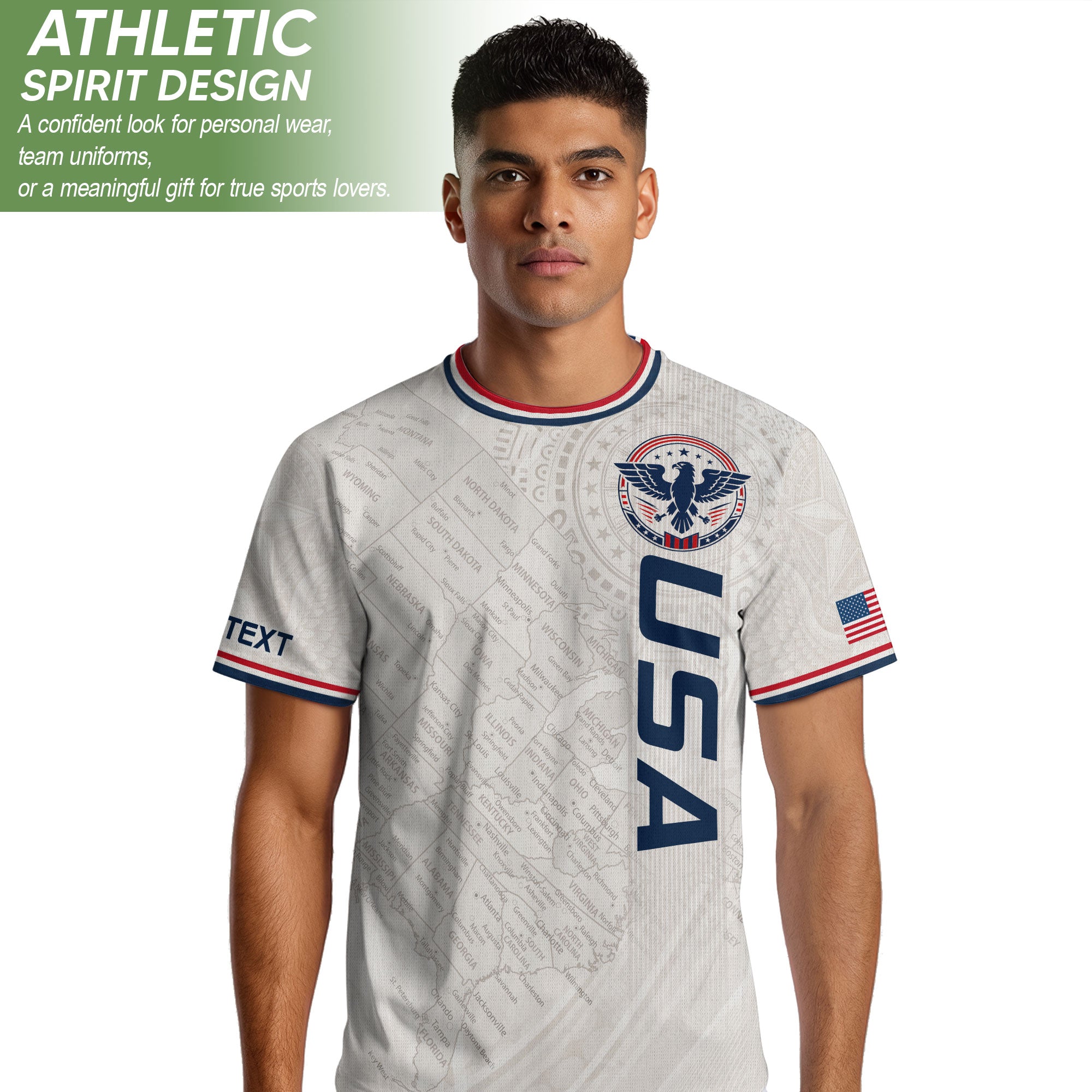 Customized USA Soccer Jersey Crewneck Vintage Map Patriotic Graphic Tee Athletic Top