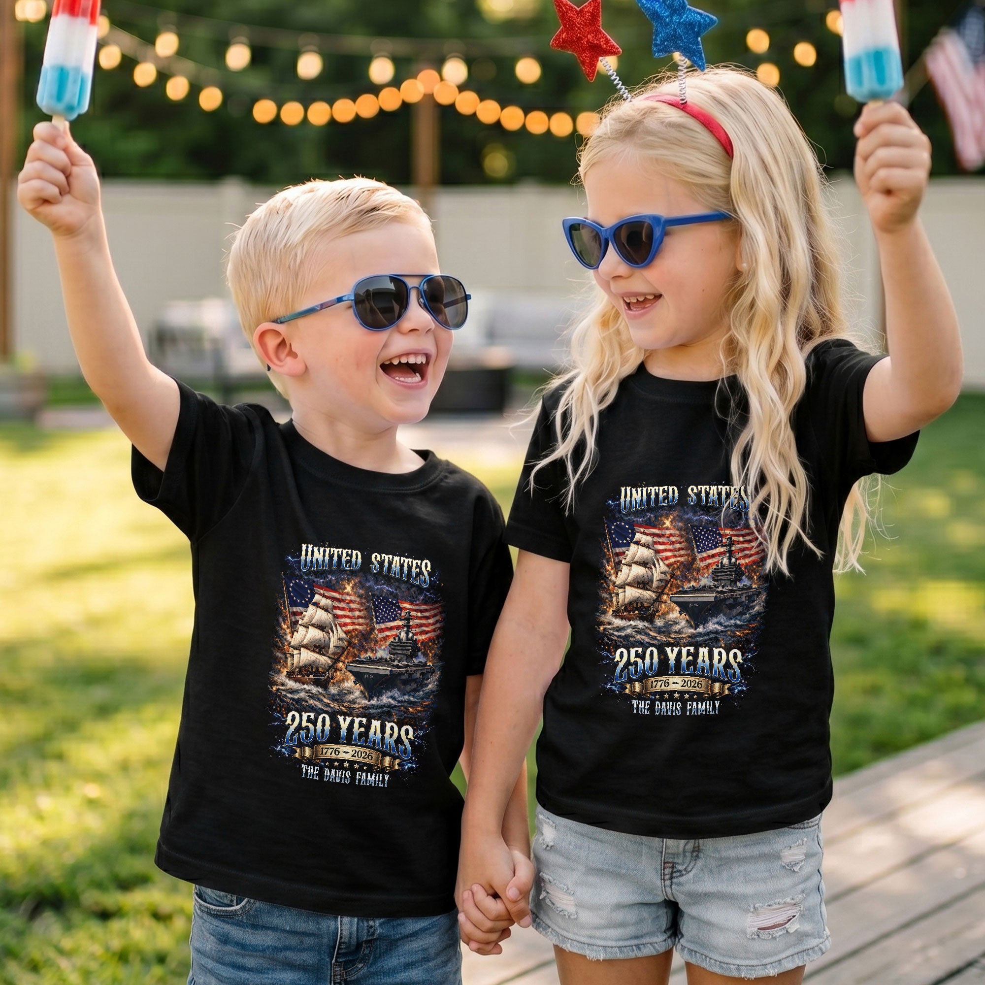 Warship Sailing Vessel Holiday Graphic Tee Customized Custom Family Name USA Shirts