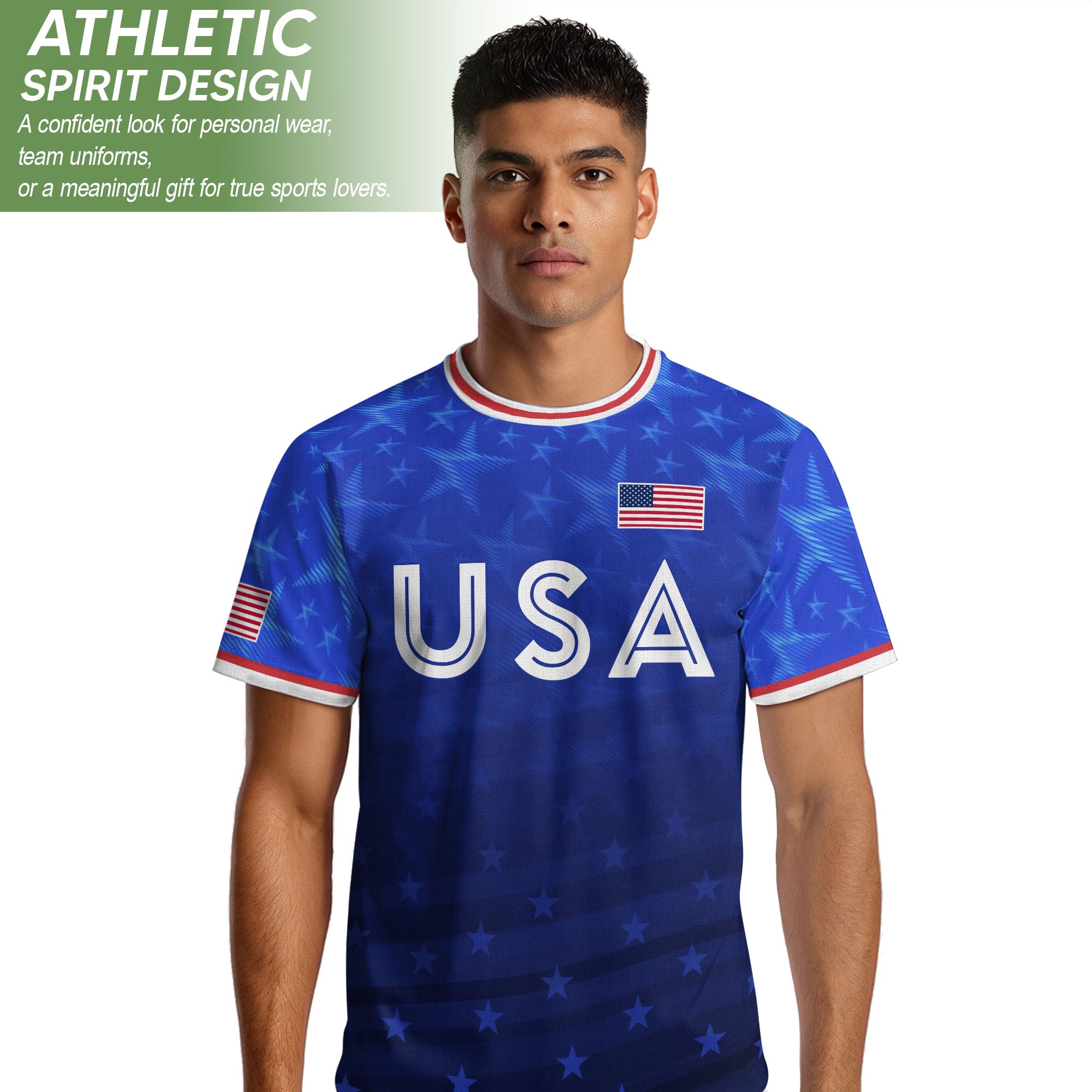 USA Soccer Jersey Adult Blue Patriotic Stars Shirt American Football Team Tee - Rust Field Wear