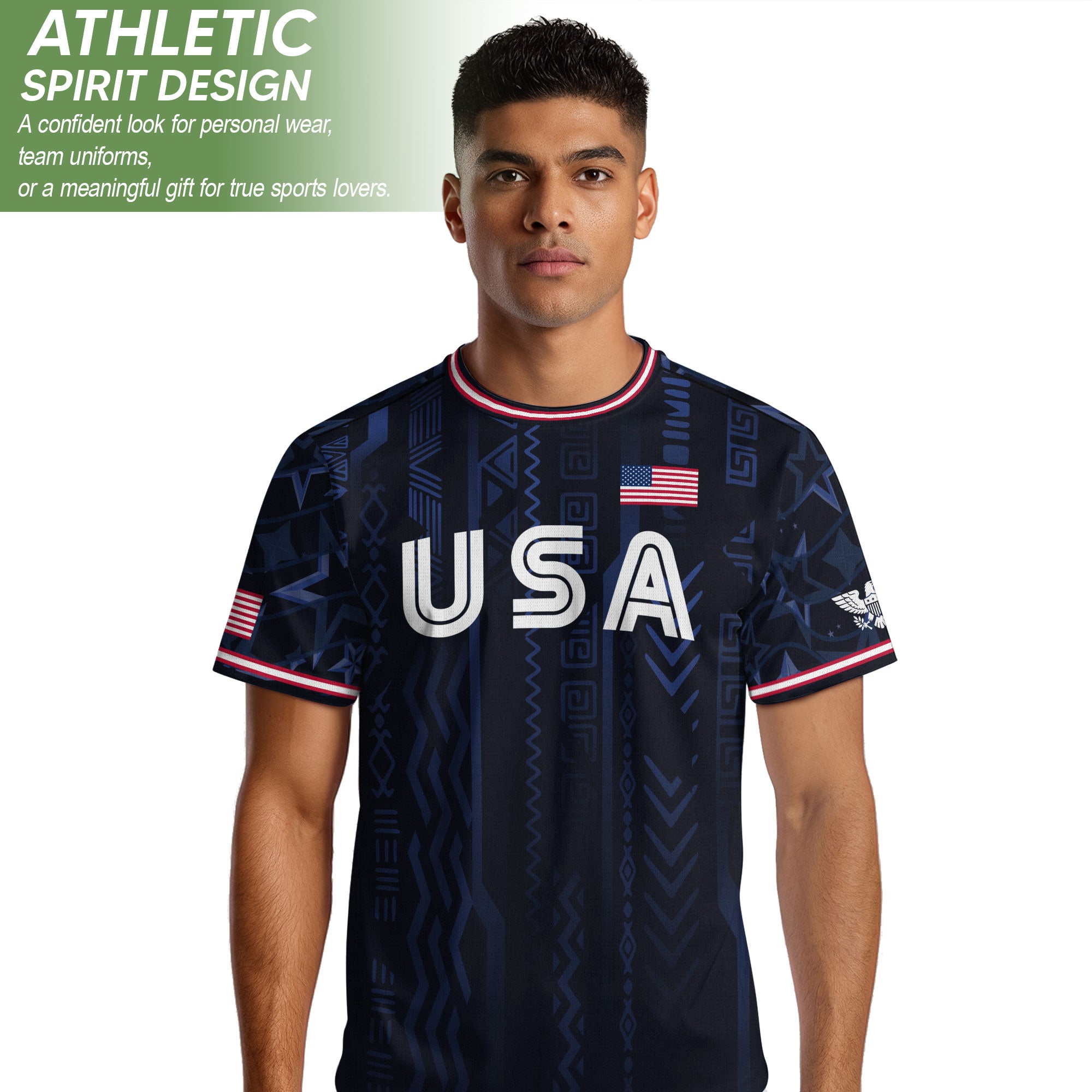 USA Soccer Jersey Adult Eagle Crest Patriotic Football Shirt Navy Blue Fan Edition