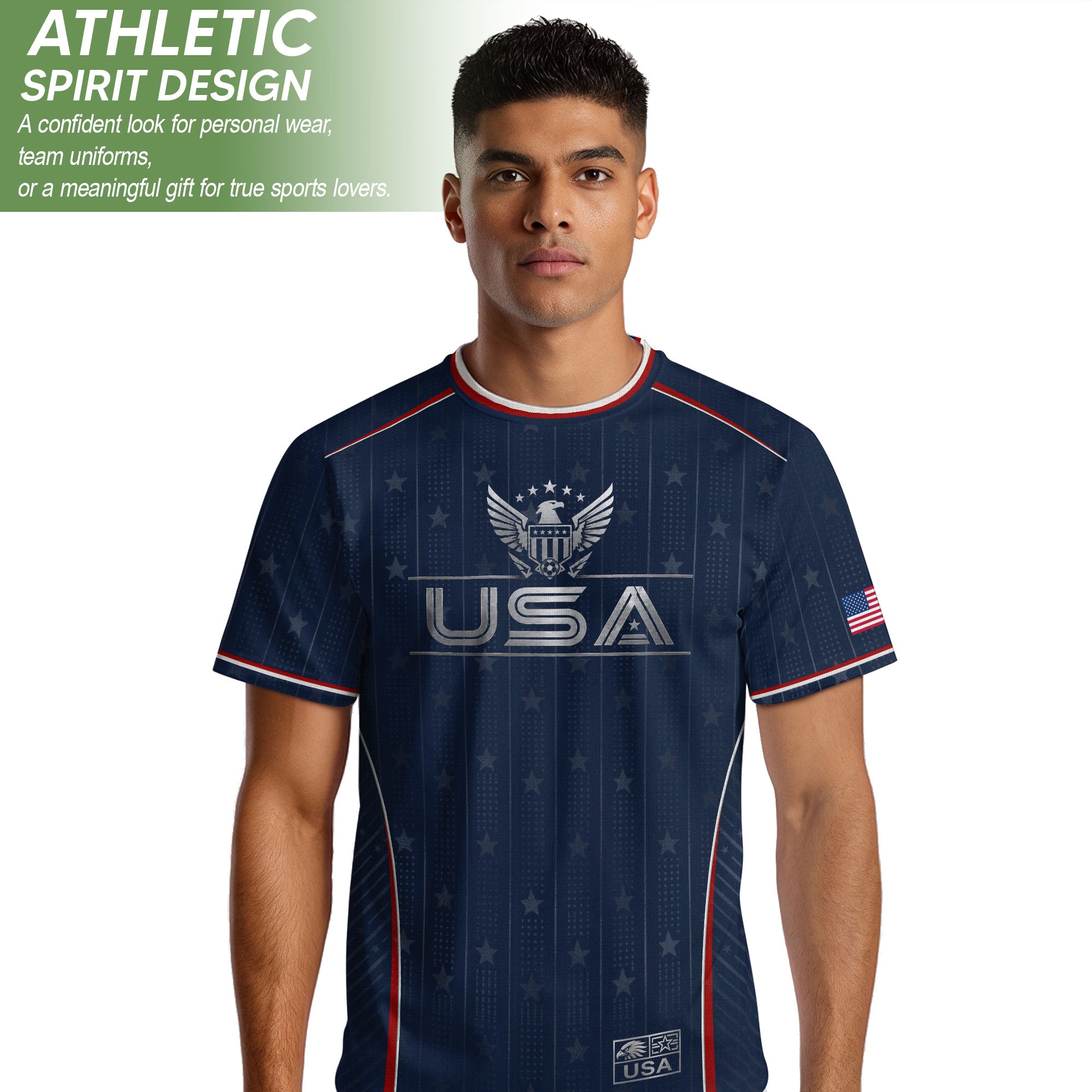 USA Soccer Jersey Adult Navy Blue Patriotic Pinstripe Shirt United States Team Tee