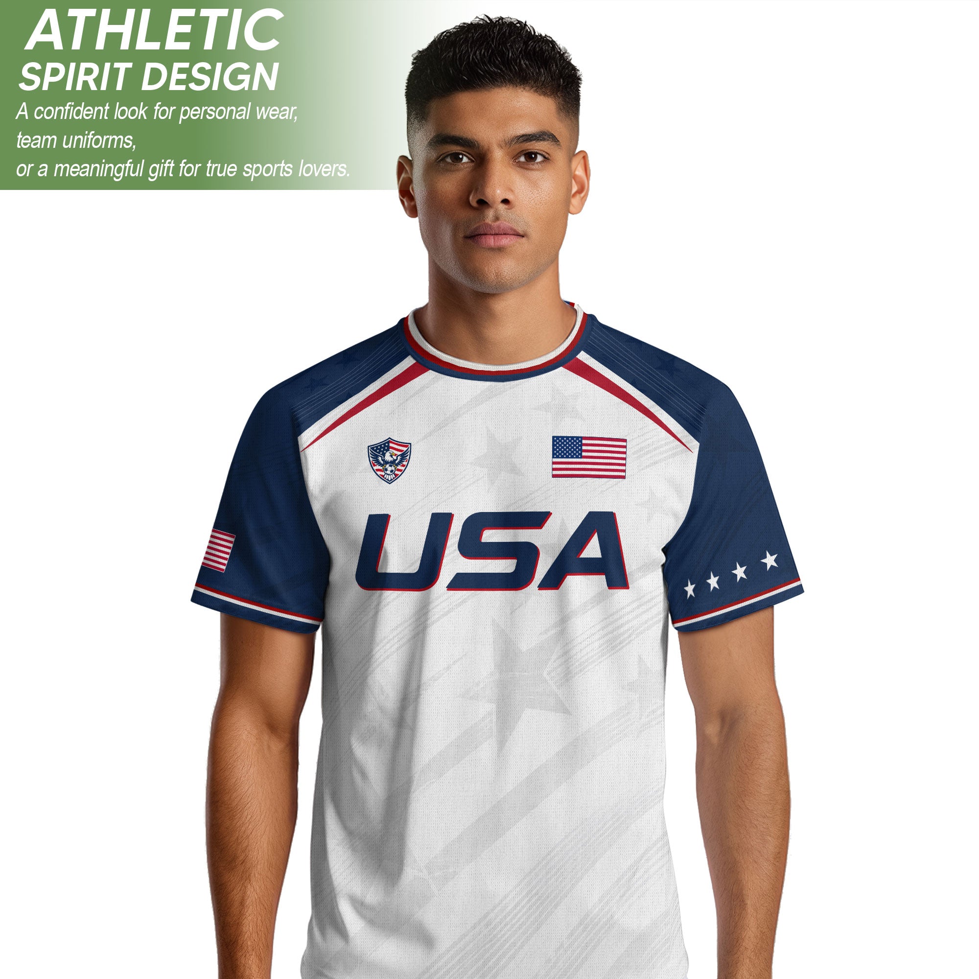 USA Soccer Jersey Adult White Navy Patriotic Diagonal Stripe Shirt United States Tee