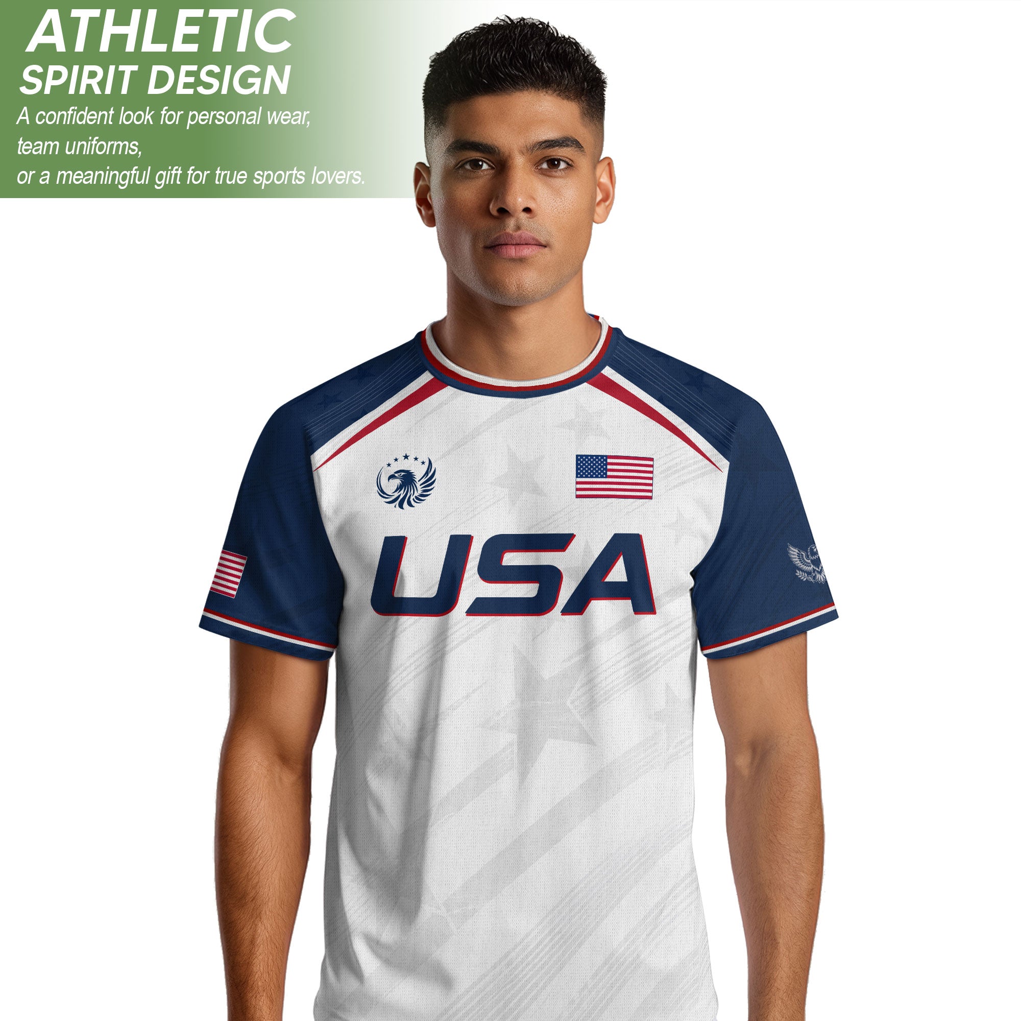 USA Soccer Jersey Adult White Navy Patriotic Diagonal Stripe Shirt United States Tee
