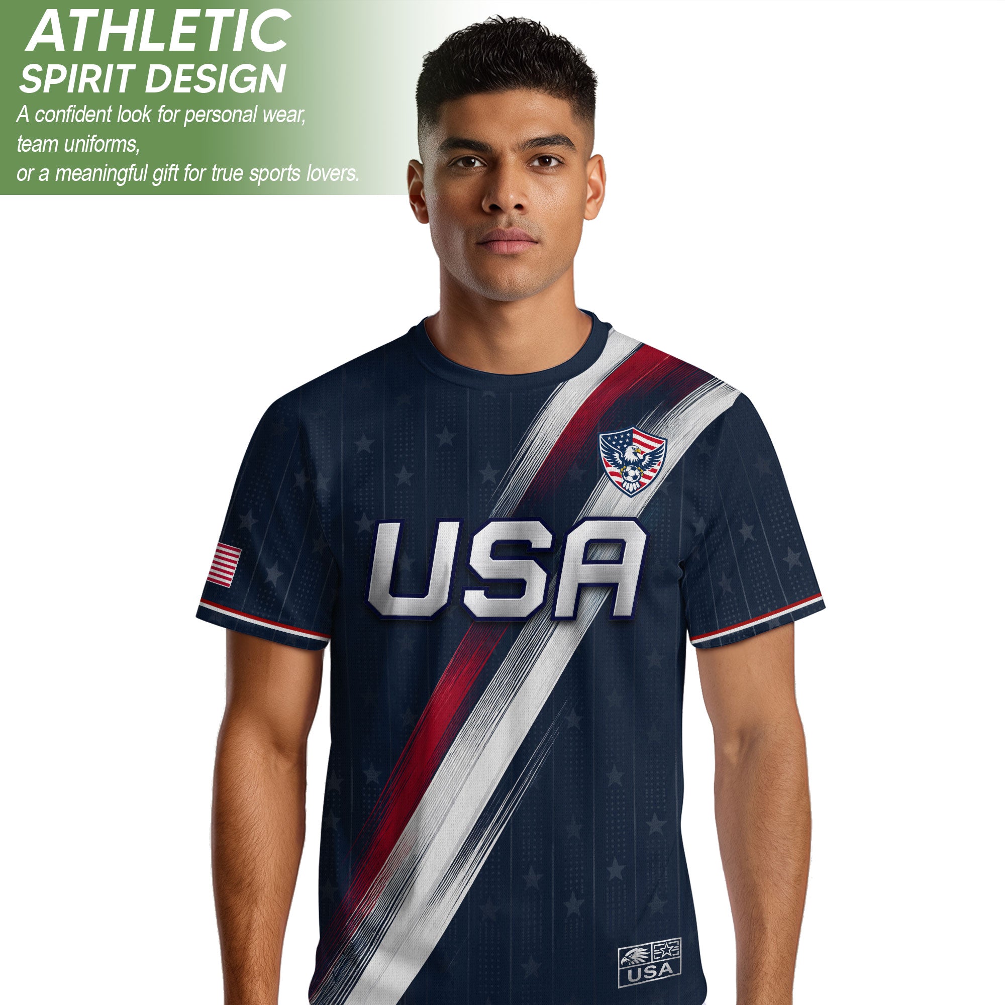 USA Soccer Jersey Adult Navy Patriotic Diagonal Sash Shirt United States Football Tee