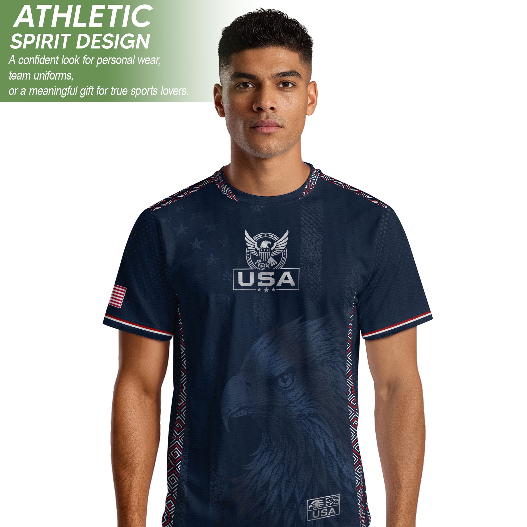 USA Soccer Jersey Adult Navy Patriotic Large Eagle Head Graphic United States Fan Tee