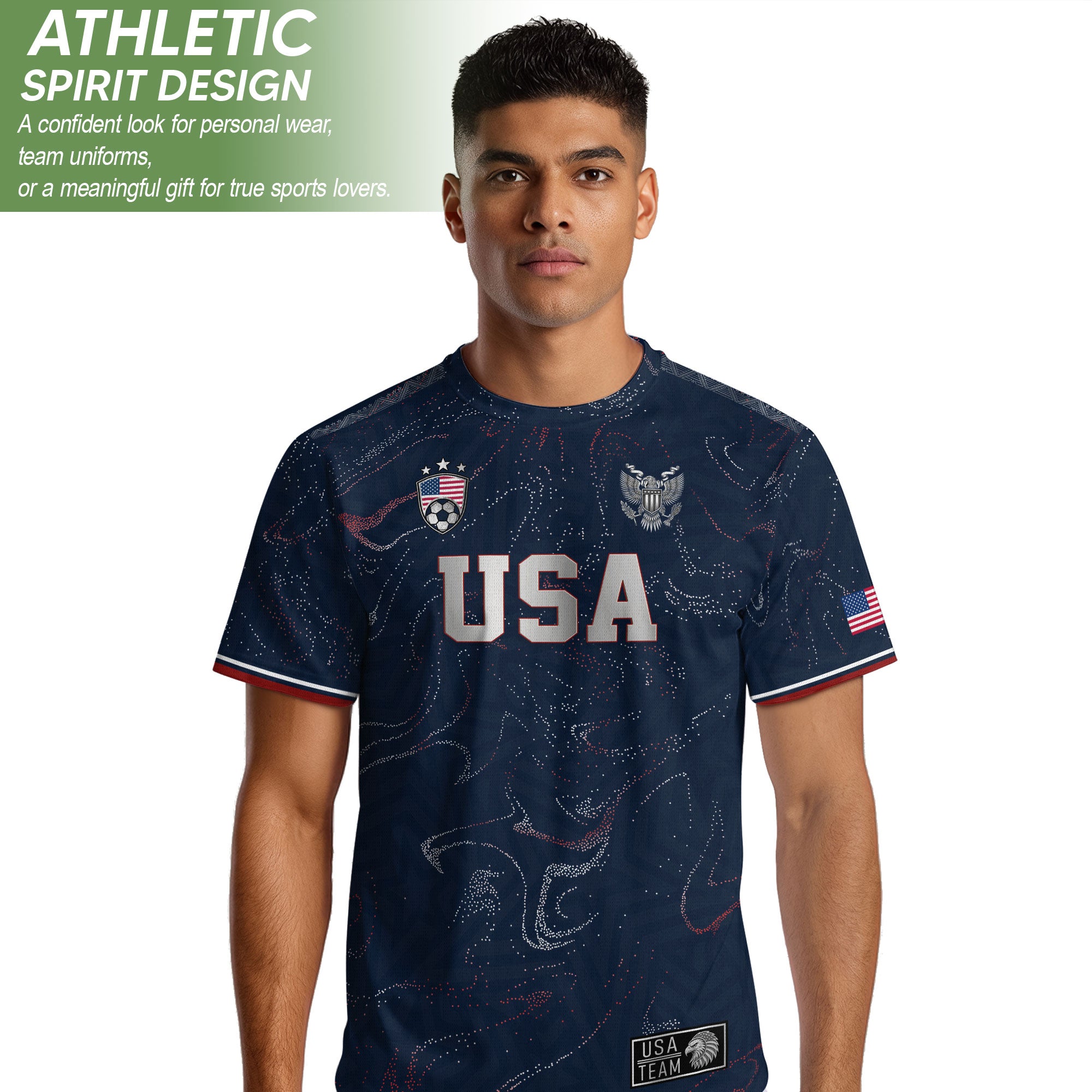 USA Soccer Jersey Adult Navy Patriotic Marble Swirl Graphic United States Football Tee
