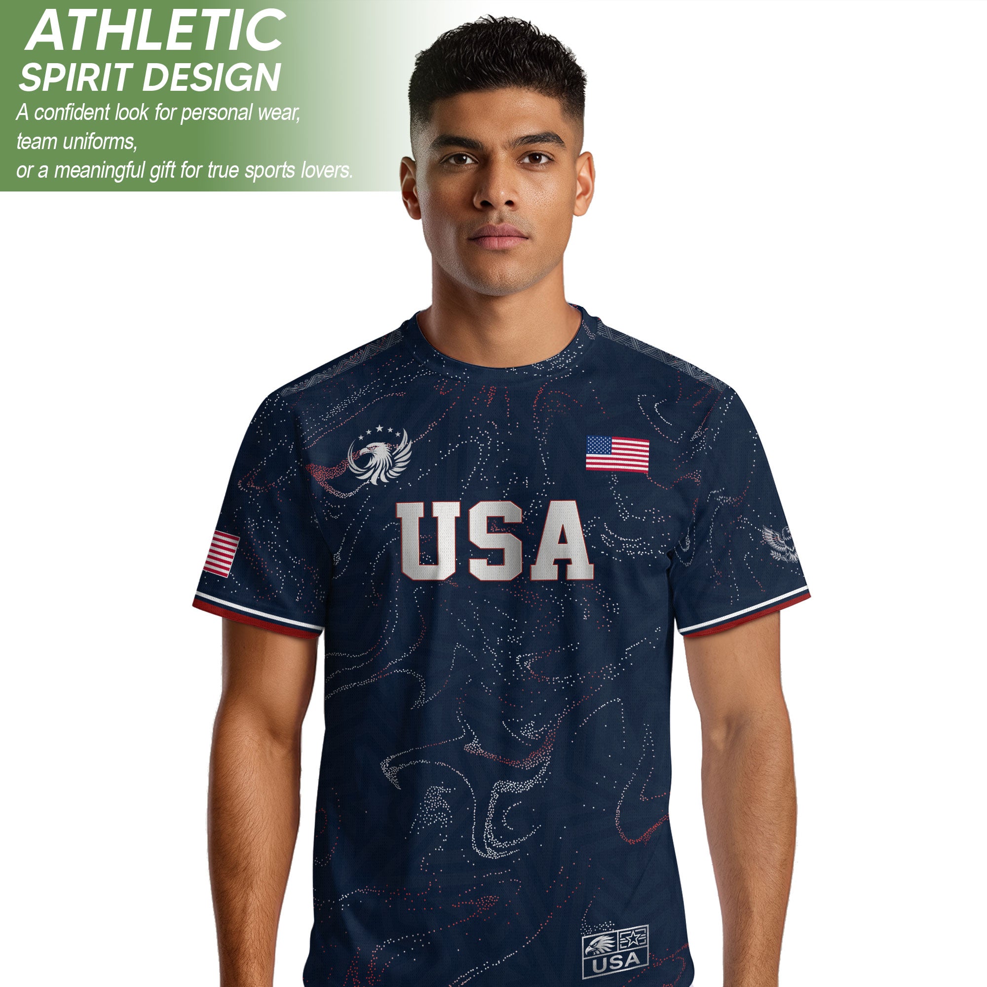 USA Soccer Jersey Adult Navy Patriotic Marble Swirl Graphic United States Football Tee