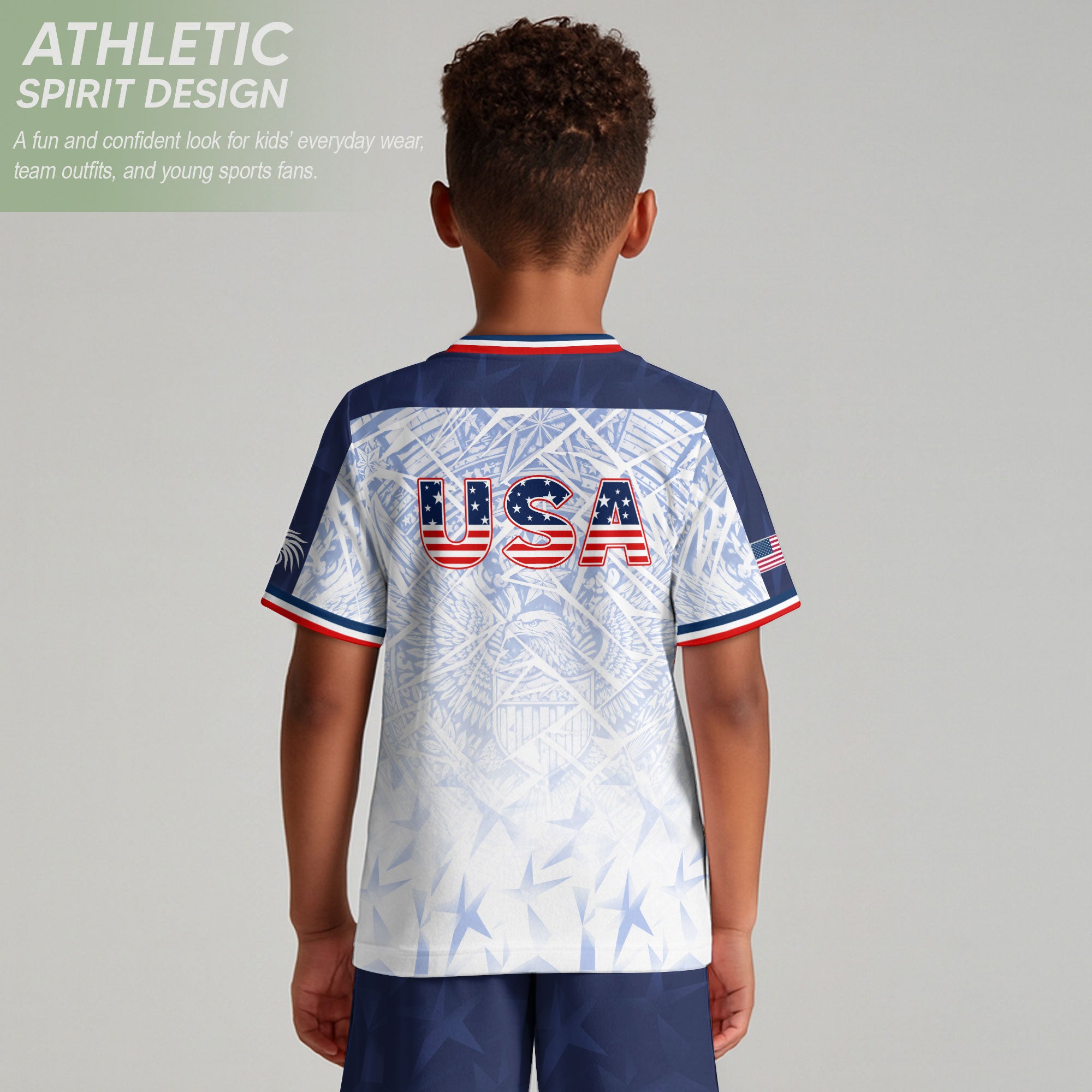USA Patriotic Kids Soccer Jersey American Flag Youth Football Shirt Independence Day