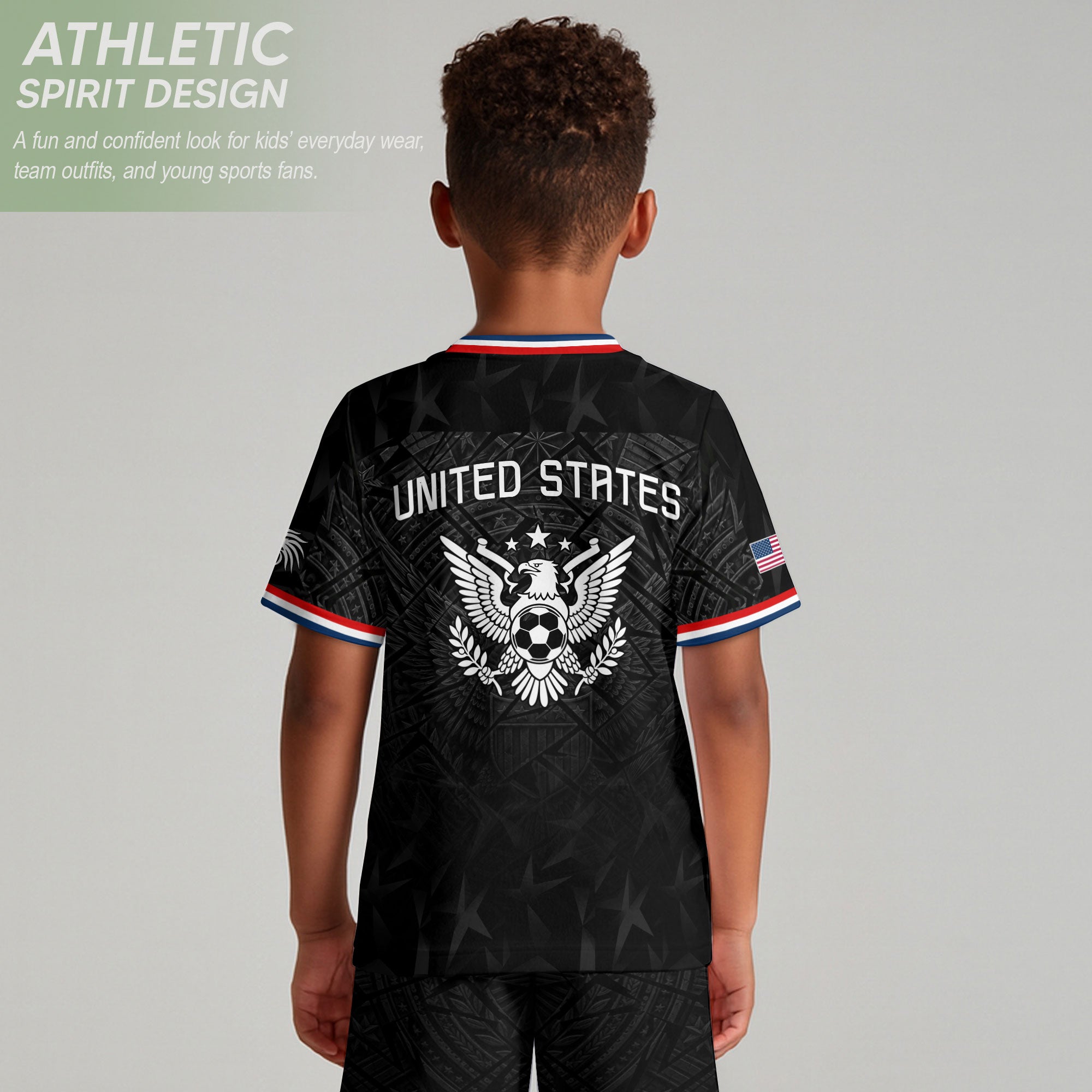 USA Patriotic Kids Soccer Jersey Eagle American Flag Youth Football Shirt for Kids