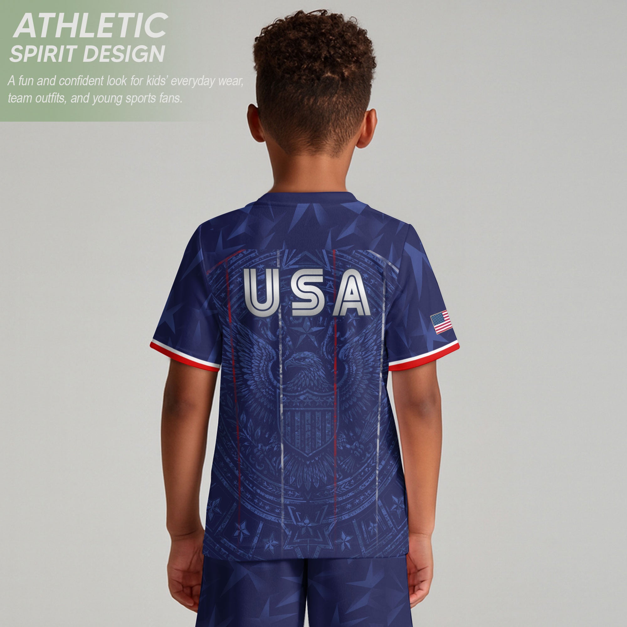 USA Patriotic Kids Soccer Jersey Eagle Navy Blue Youth Football Shirt for Kids
