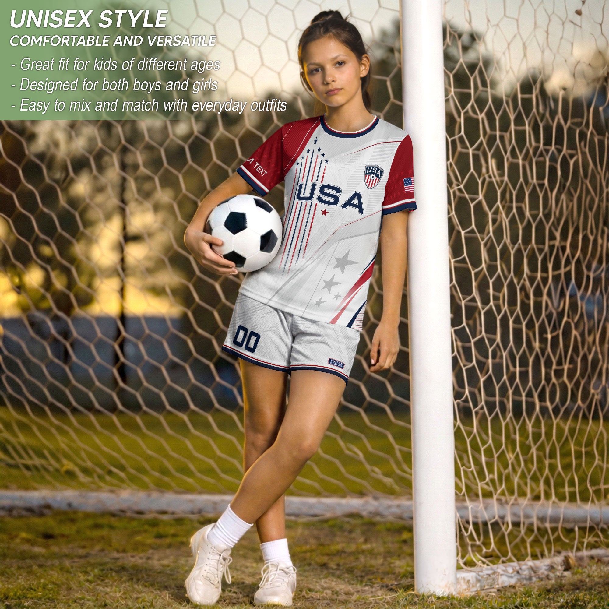 Custom Kids USA Soccer Jersey White Youth Patriotic Personalized Football Team Shirt