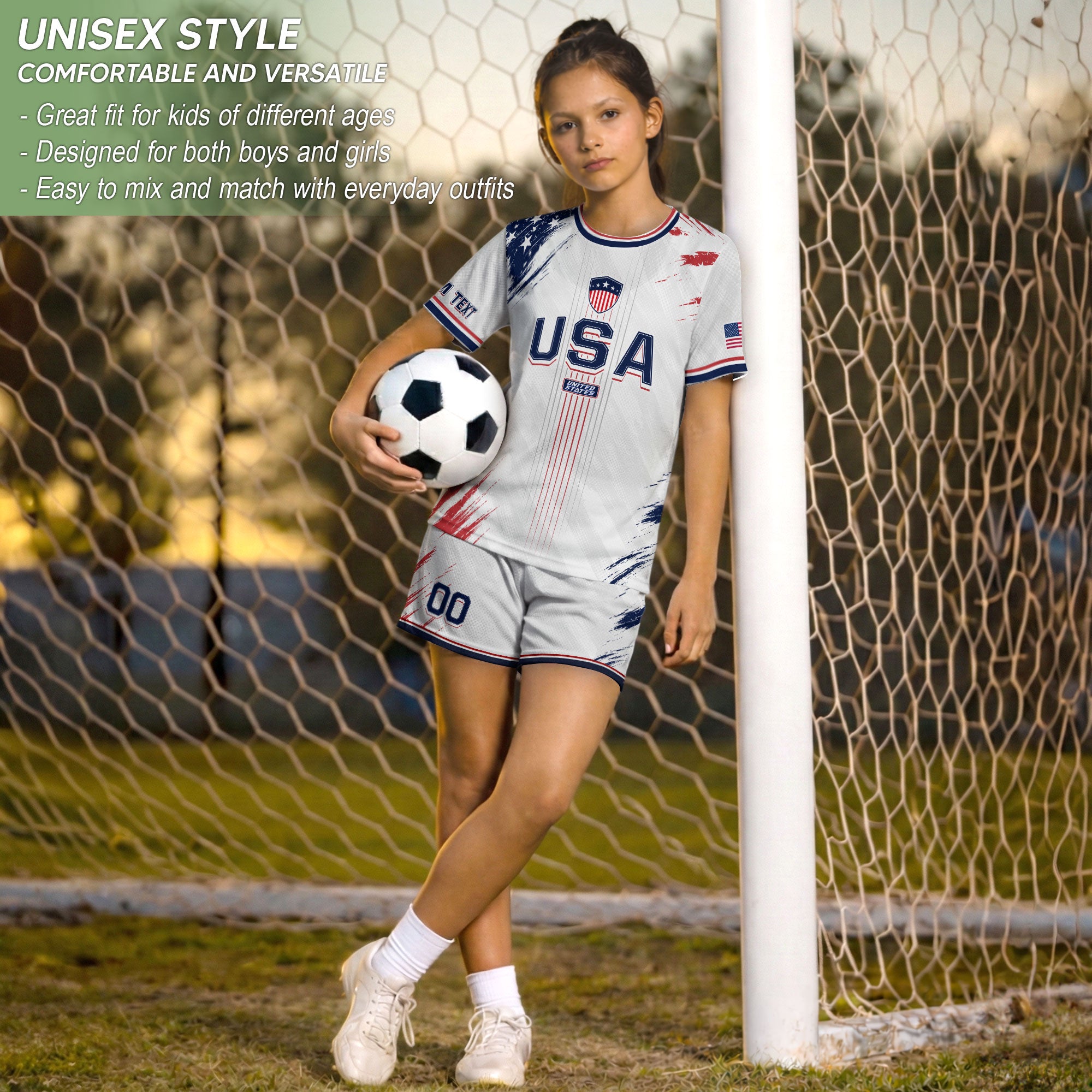 Custom Kids USA Soccer Jersey White Youth Distressed Flag Personalized Football Shirt