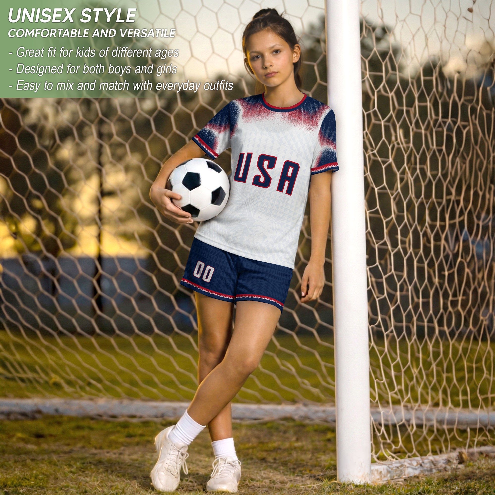 Personalized Name Number USA Soccer Jersey White American Flag Eagle Football Shirt Youth