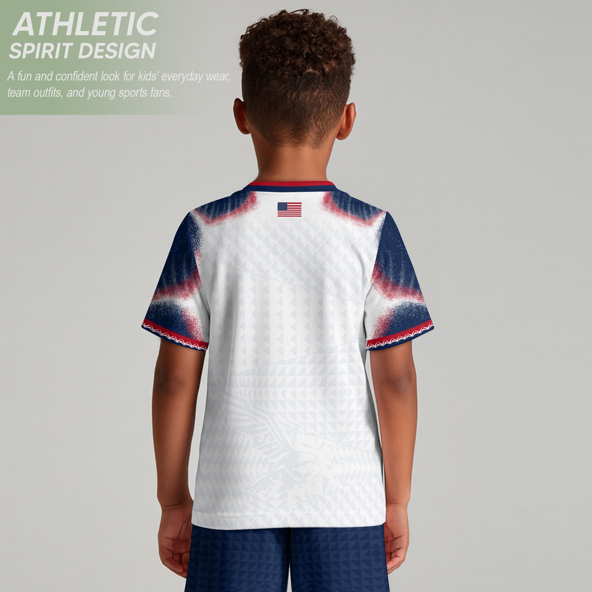 Kids USA Soccer Jersey White Youth Red Blue Patriotic Football Tee Shirt