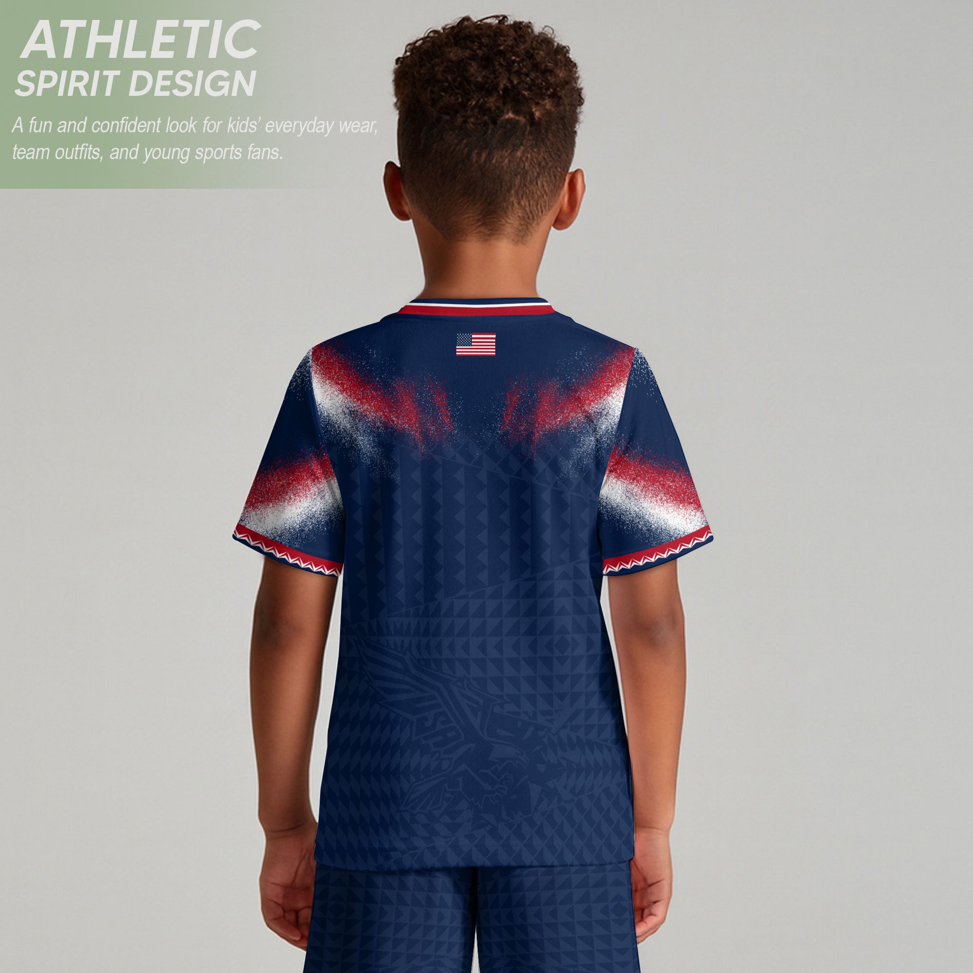 Kids USA Soccer Jersey Navy Blue Youth Red White Blue Patriotic Football Tee Shirt