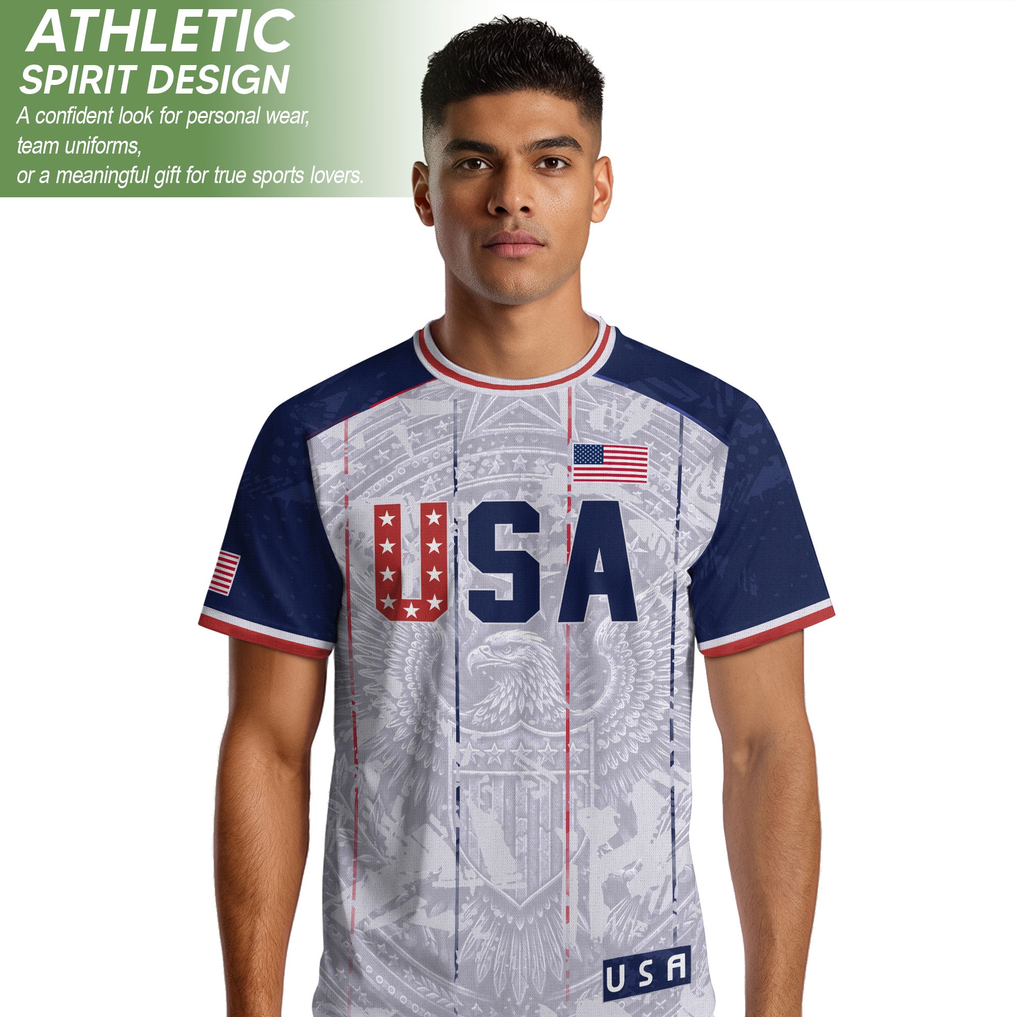 USA Soccer Jersey Men White Patriotic Eagle Team Graphic Football Shirt - Rust Field Wear