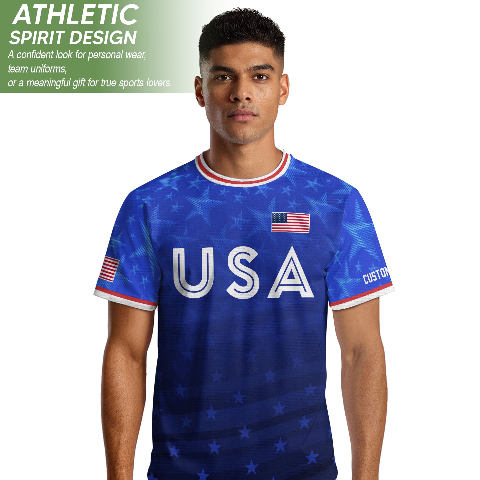 USA Soccer Jersey Blue Personalized American Football Shirt All Over Stars Print Men
