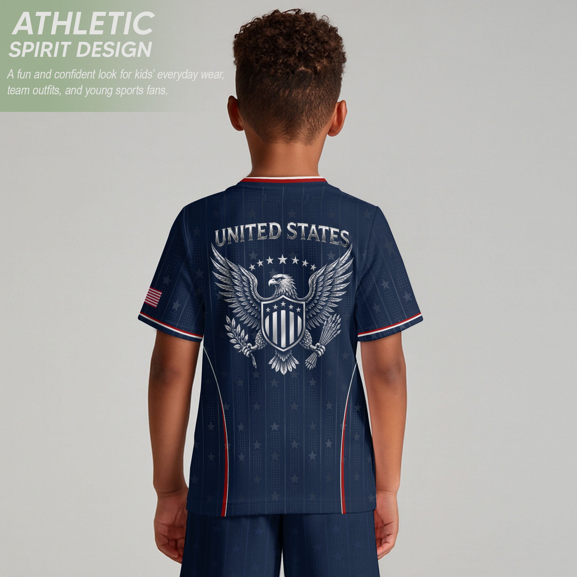 Kids USA Blue Soccer Jersey Youth Patriotic American Flag Eagle Football Shirt