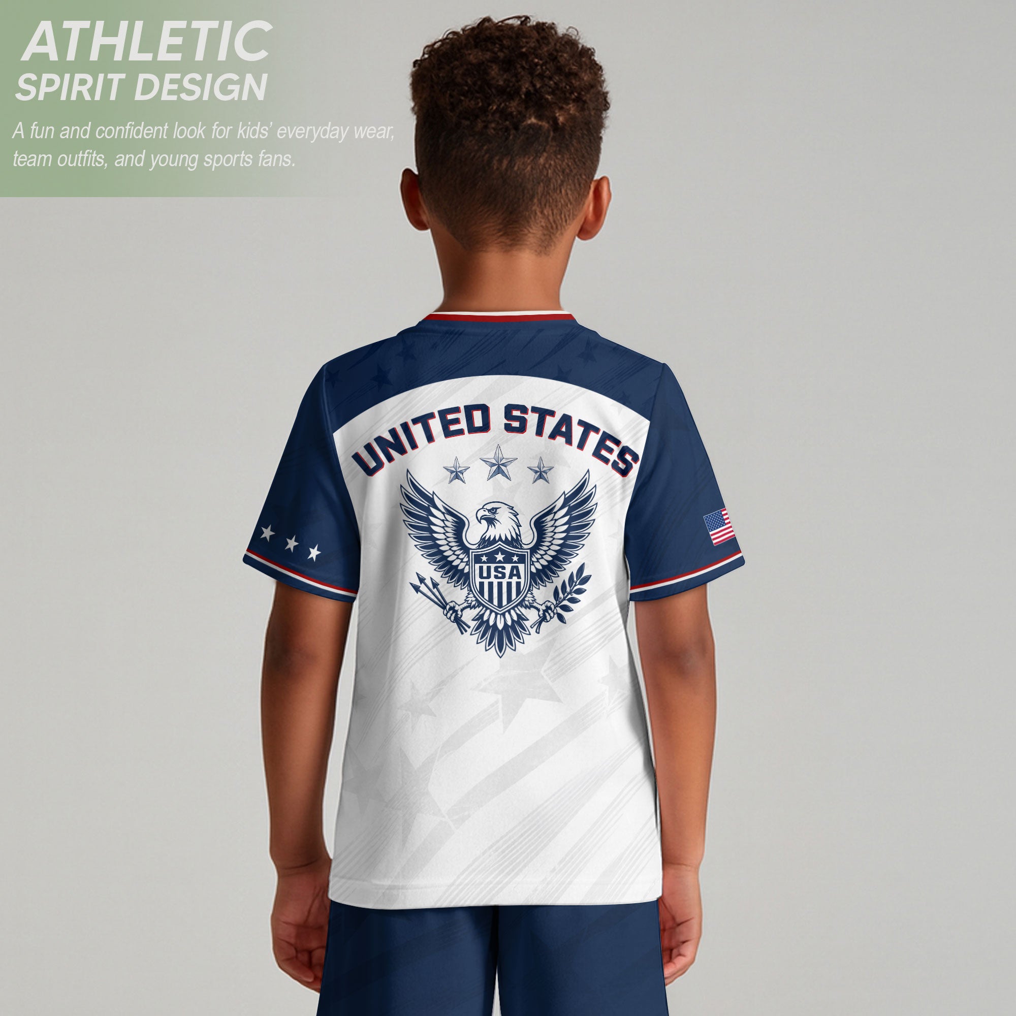 Kids USA Soccer Jersey White Youth Patriotic American Flag Eagle Football Tee Shirt