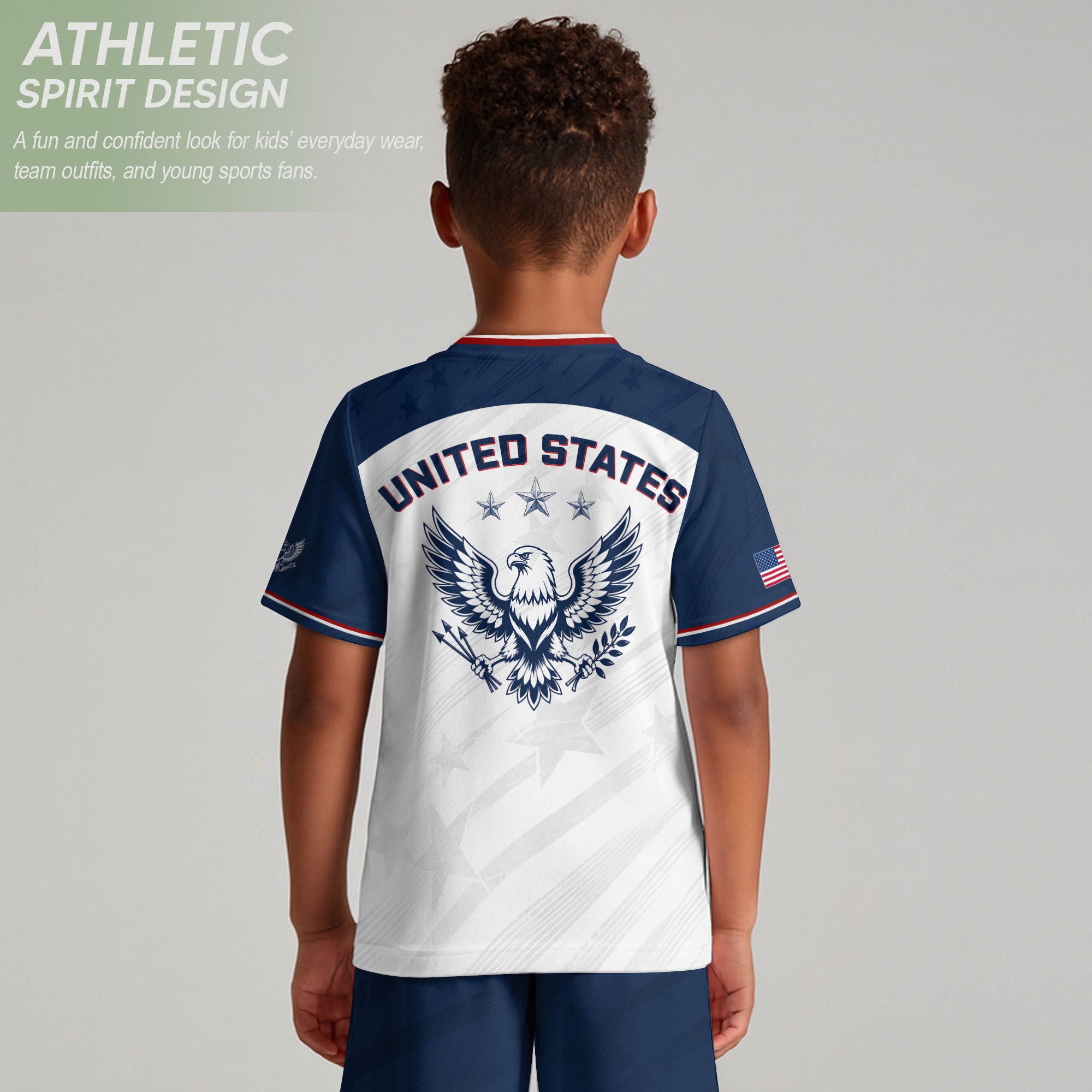 Kids USA Soccer Jersey White Youth Patriotic American Flag Eagle Football Tee Shirt