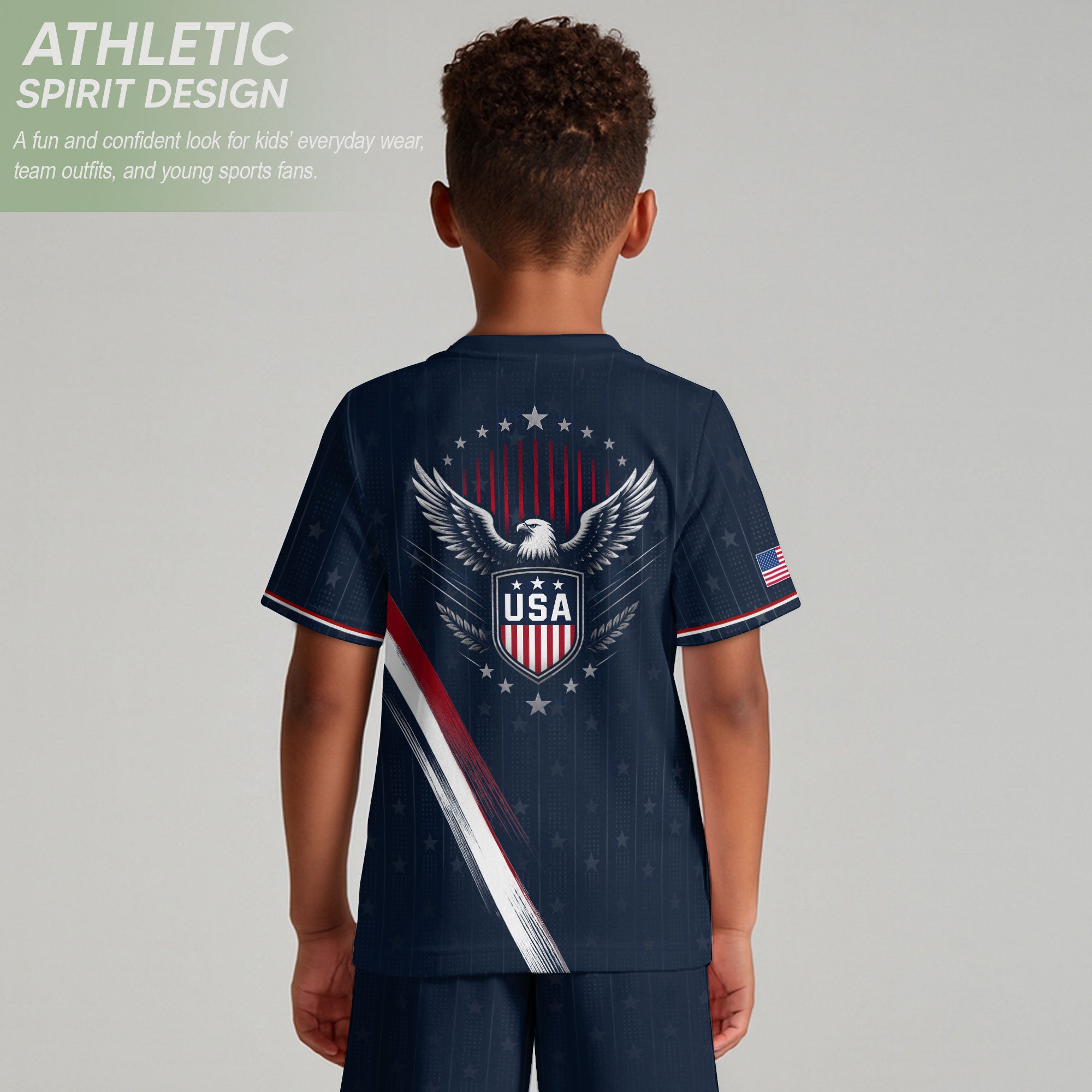 Kids USA Soccer Jersey Navy Blue Youth Patriotic American Flag Eagle Football Tee Shirt