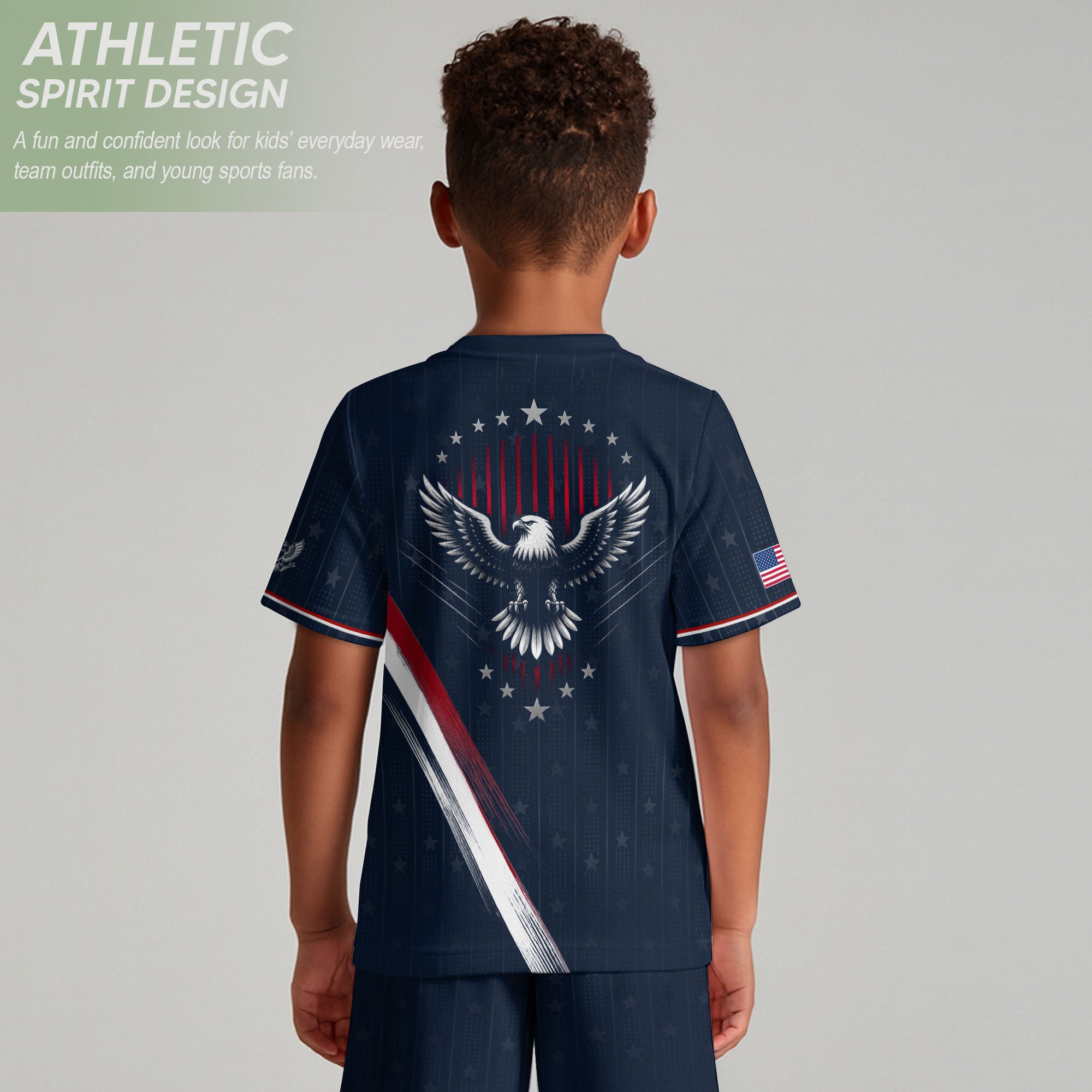 Kids USA Soccer Jersey Navy Blue Youth Patriotic American Flag Eagle Football Tee Shirt