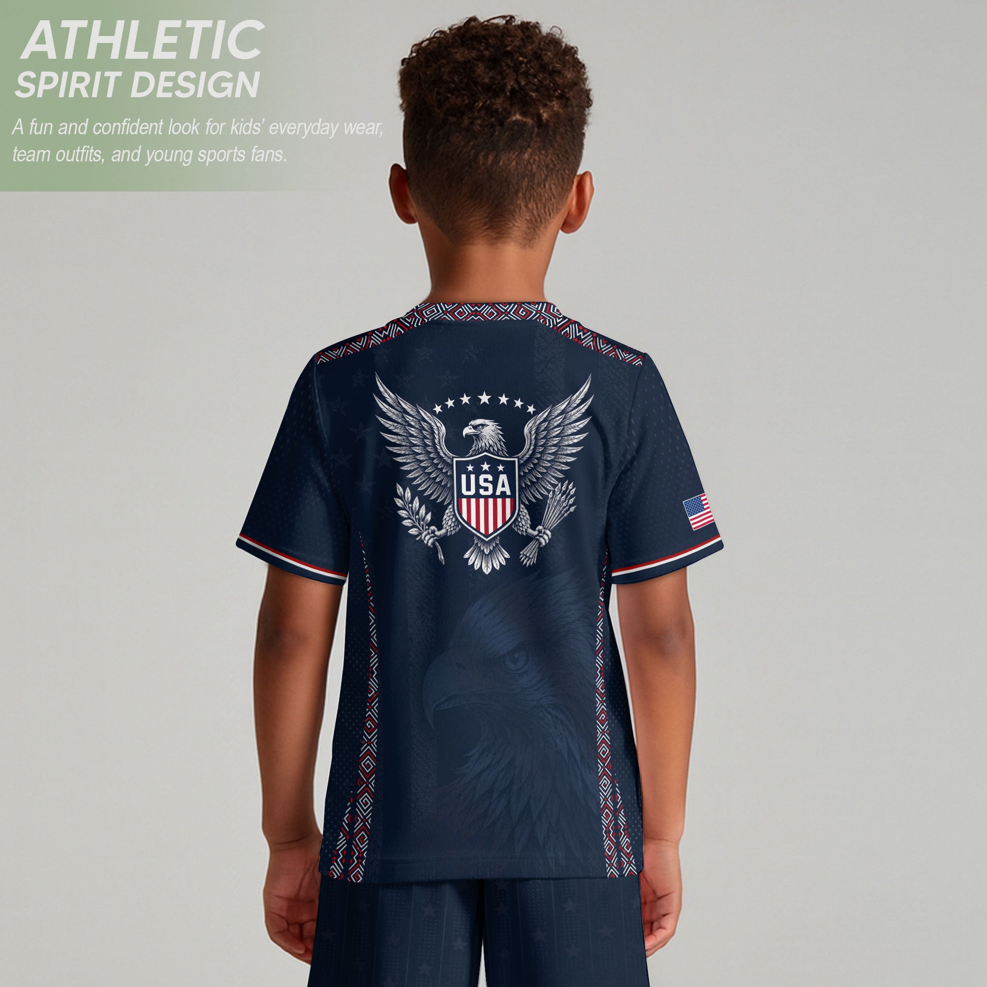 Kids USA Soccer Jersey Dark Blue Youth Patriotic Eagle Graphic Print Football Tee Shirt