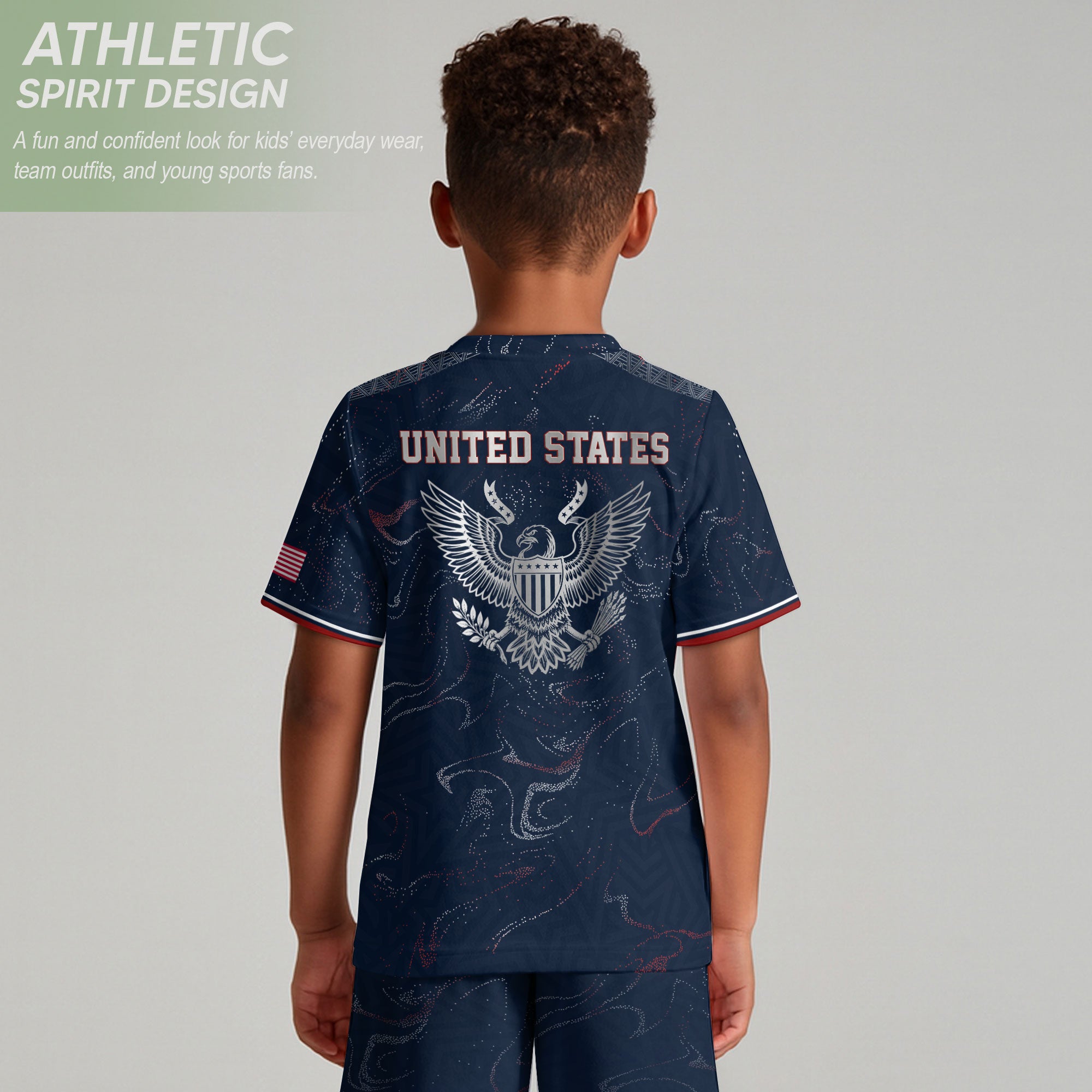 Kids USA Soccer Jersey Blue Youth Patriotic Marble Texture Eagle Football Tee Shirt