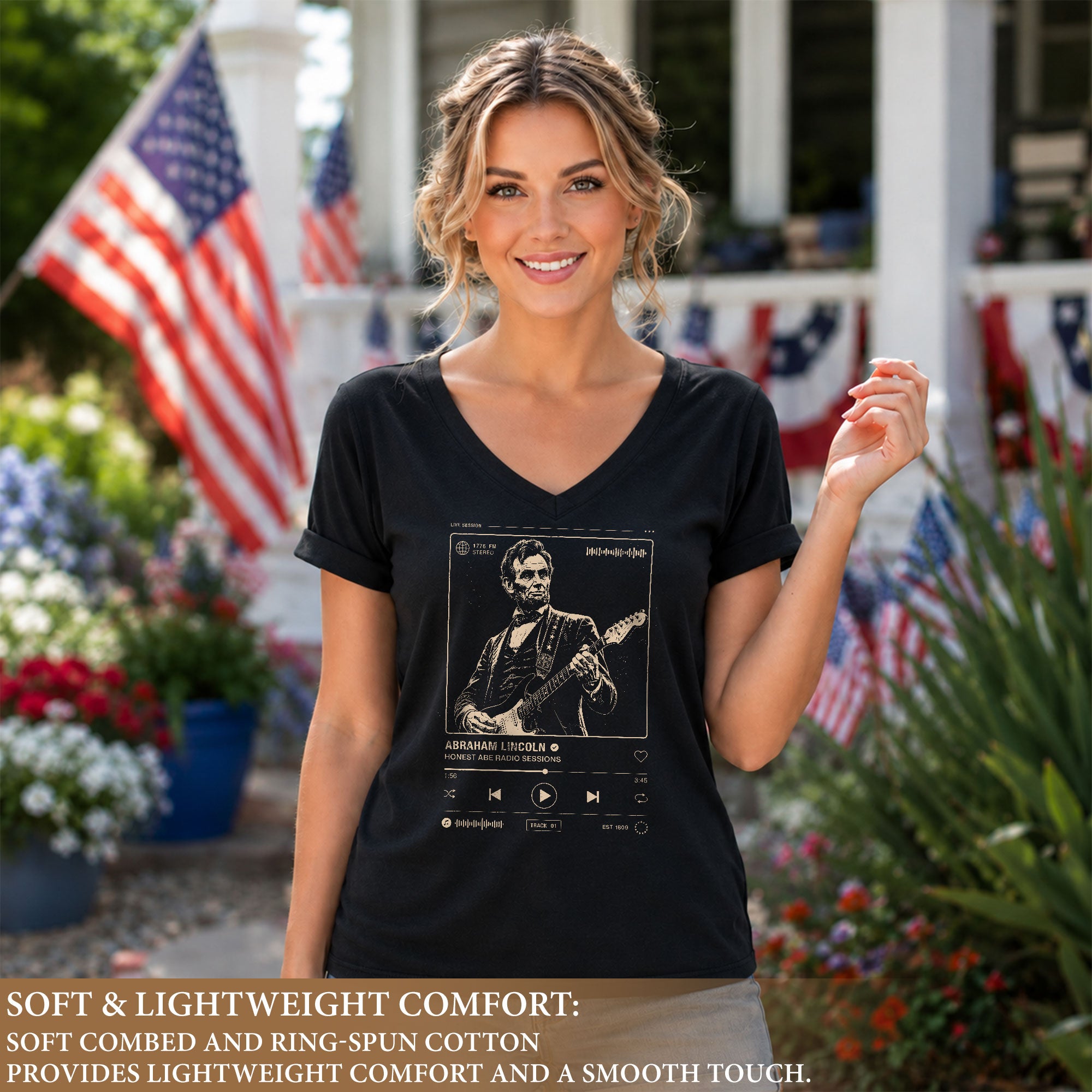 Abraham Lincoln Honest Abe Radio Sessions V-neck Shirt - Music Graphic Apparel Tee