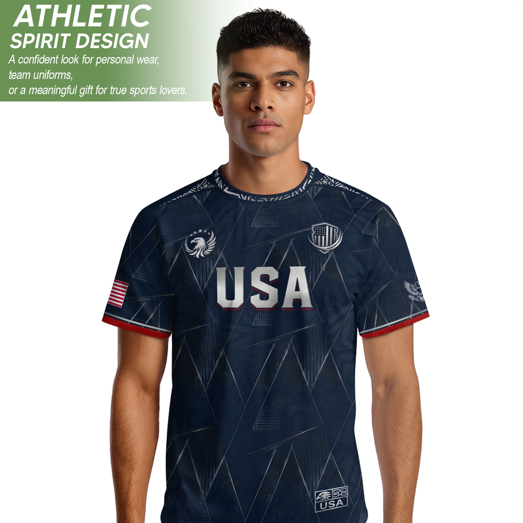 Adult Soccer Jersey Blue Patriotic Design - Bold Eagle Graphic Sport Training Shirt