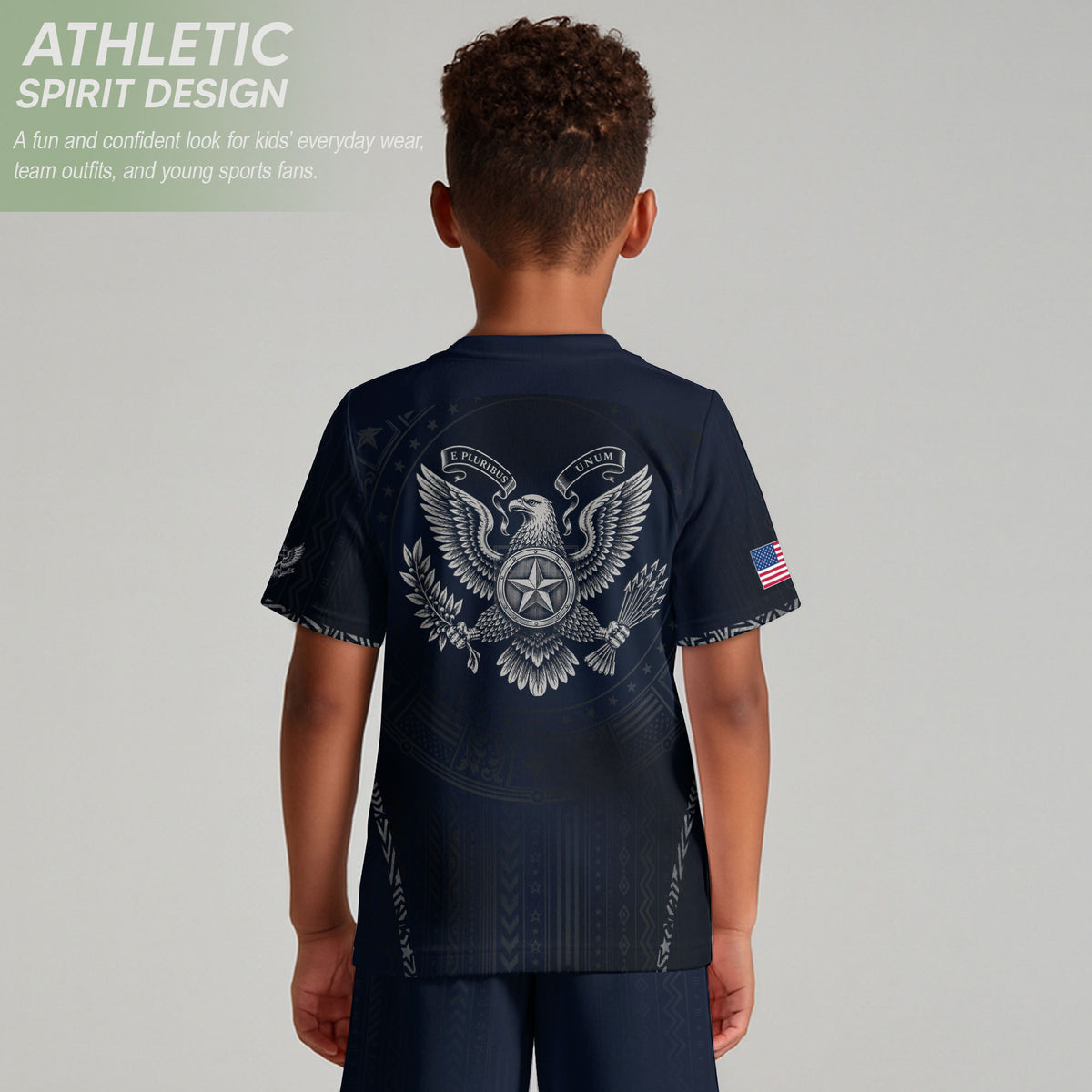 Kids' Blue USA Soccer Jersey Patriotic Eagle Graphic Print Breathable Fan Shirt - Rust Field Wear