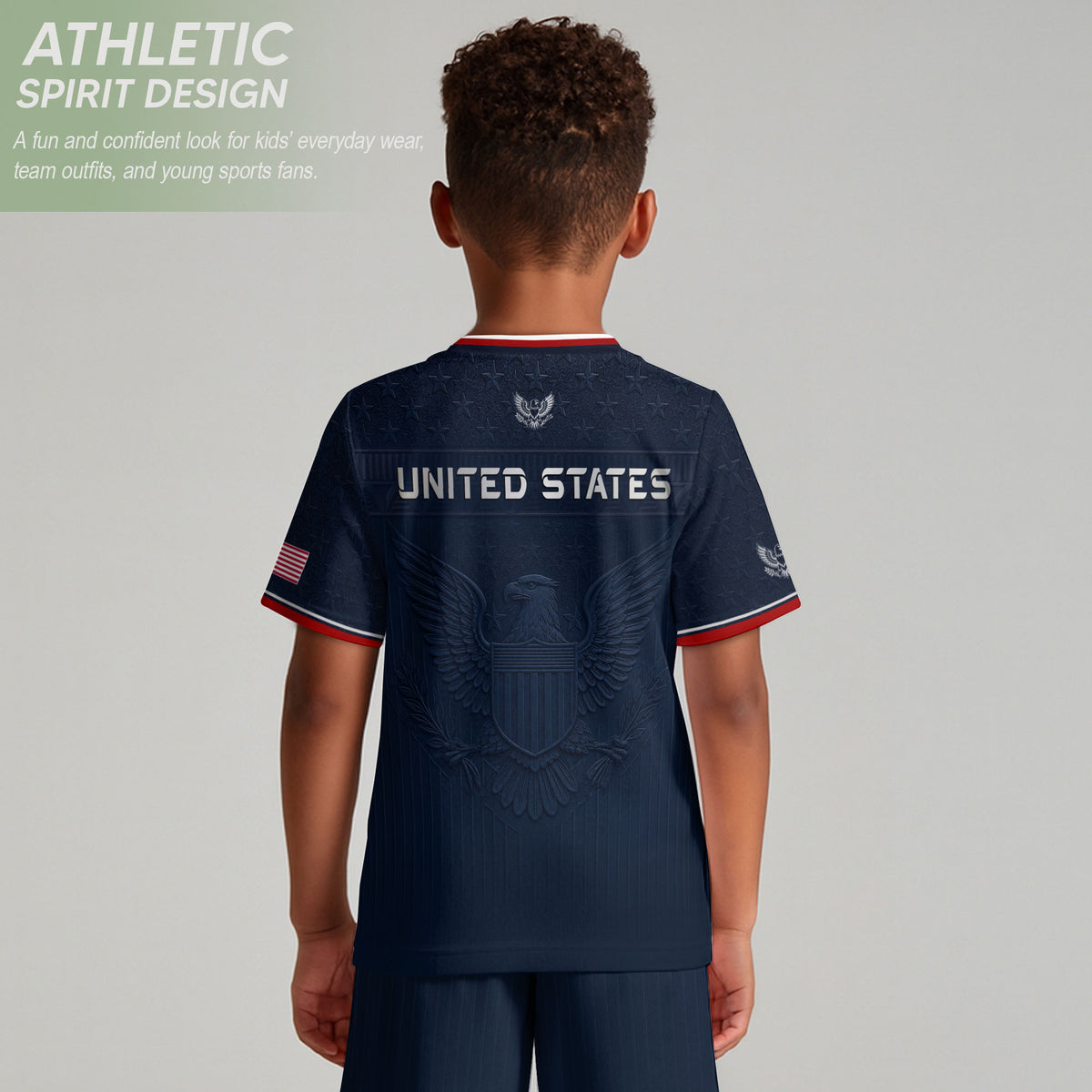 Youth Blue USA Football Shirt Patriotic Eagle Design Breathable Sport Training Tee - Rust Field Wear