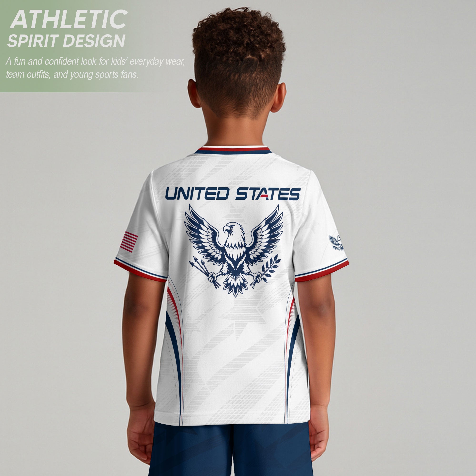 Kids' White USA Soccer Jersey Patriotic Eagle Graphic Print Breathable Fan Apparel