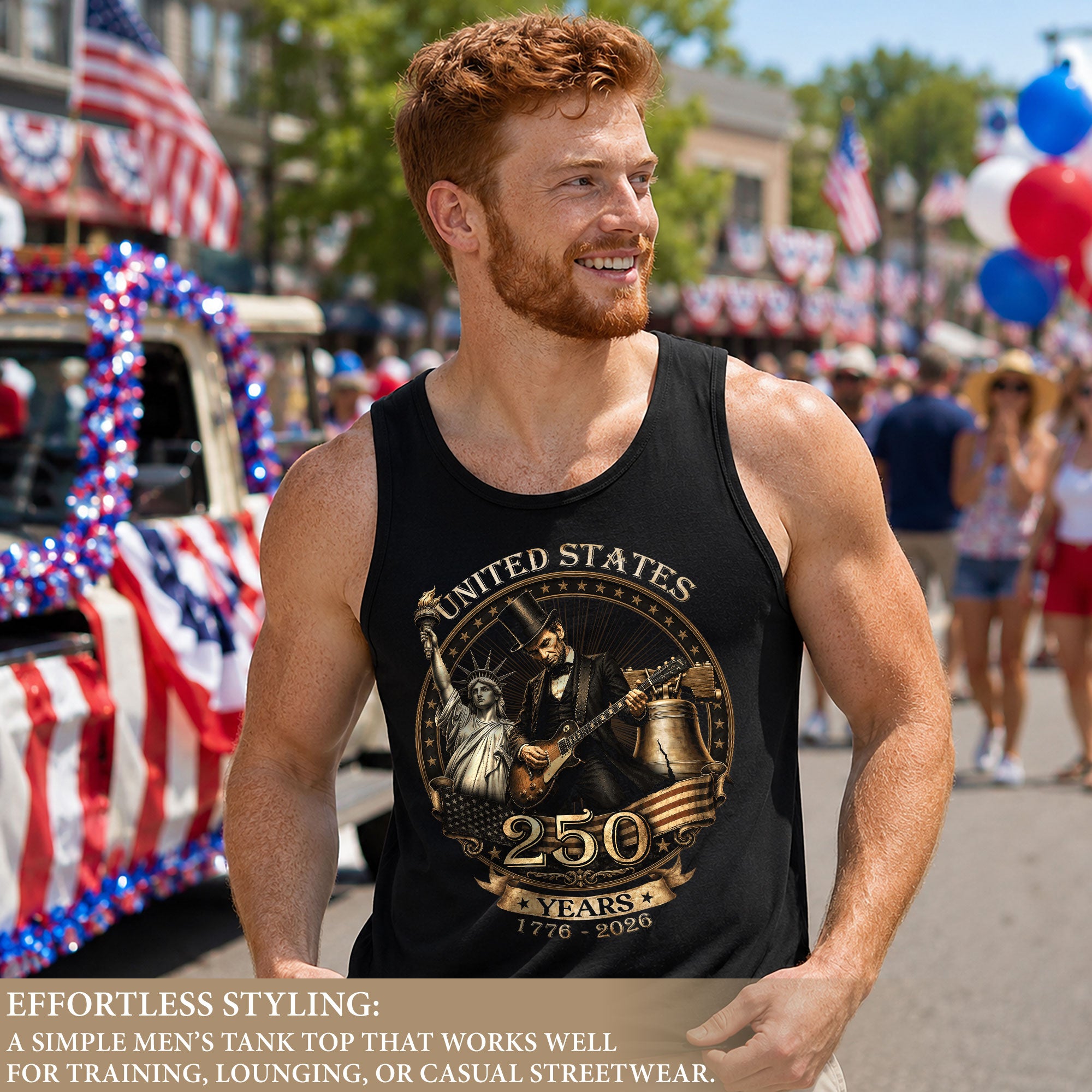 Men's Graphic Tank Top Abraham Lincoln Statue of Liberty 1776-2026 Patriotic Tee