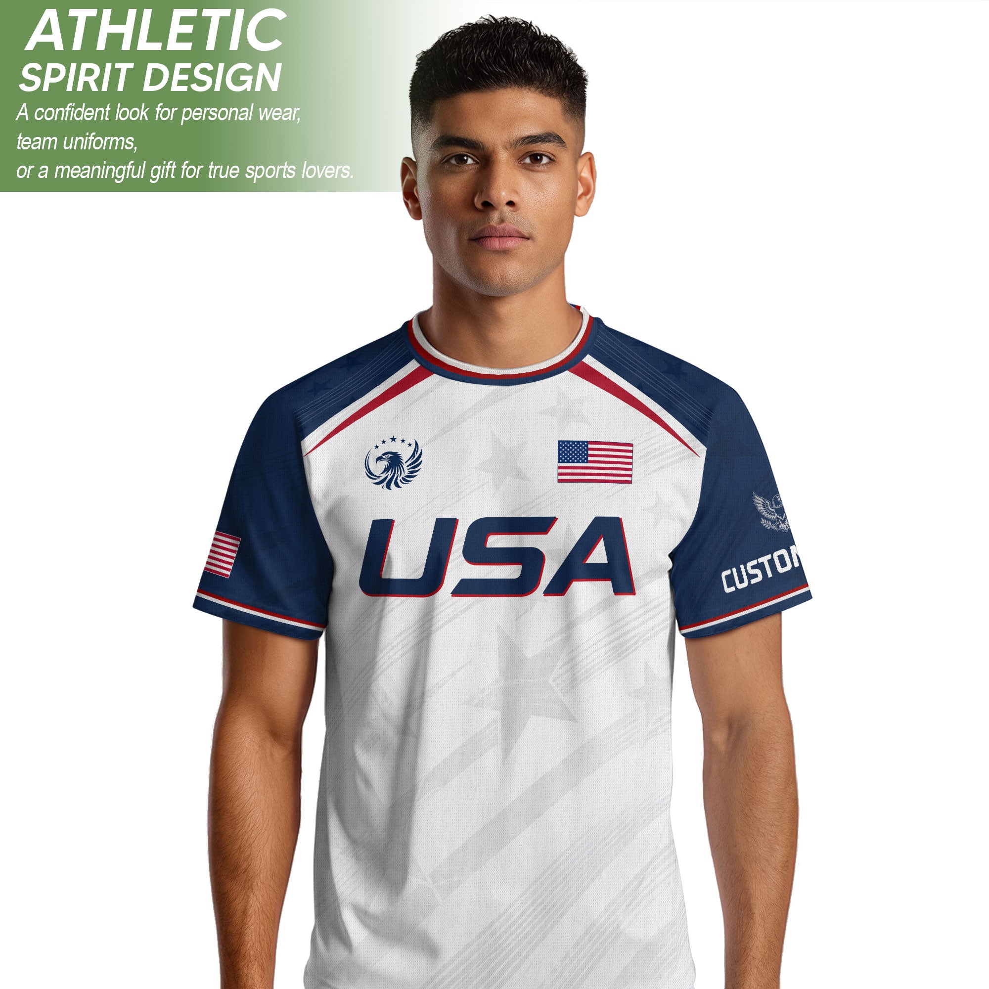 Custom Adult USA Soccer Jersey White Red Blue Patriotic American Team Football Shirt