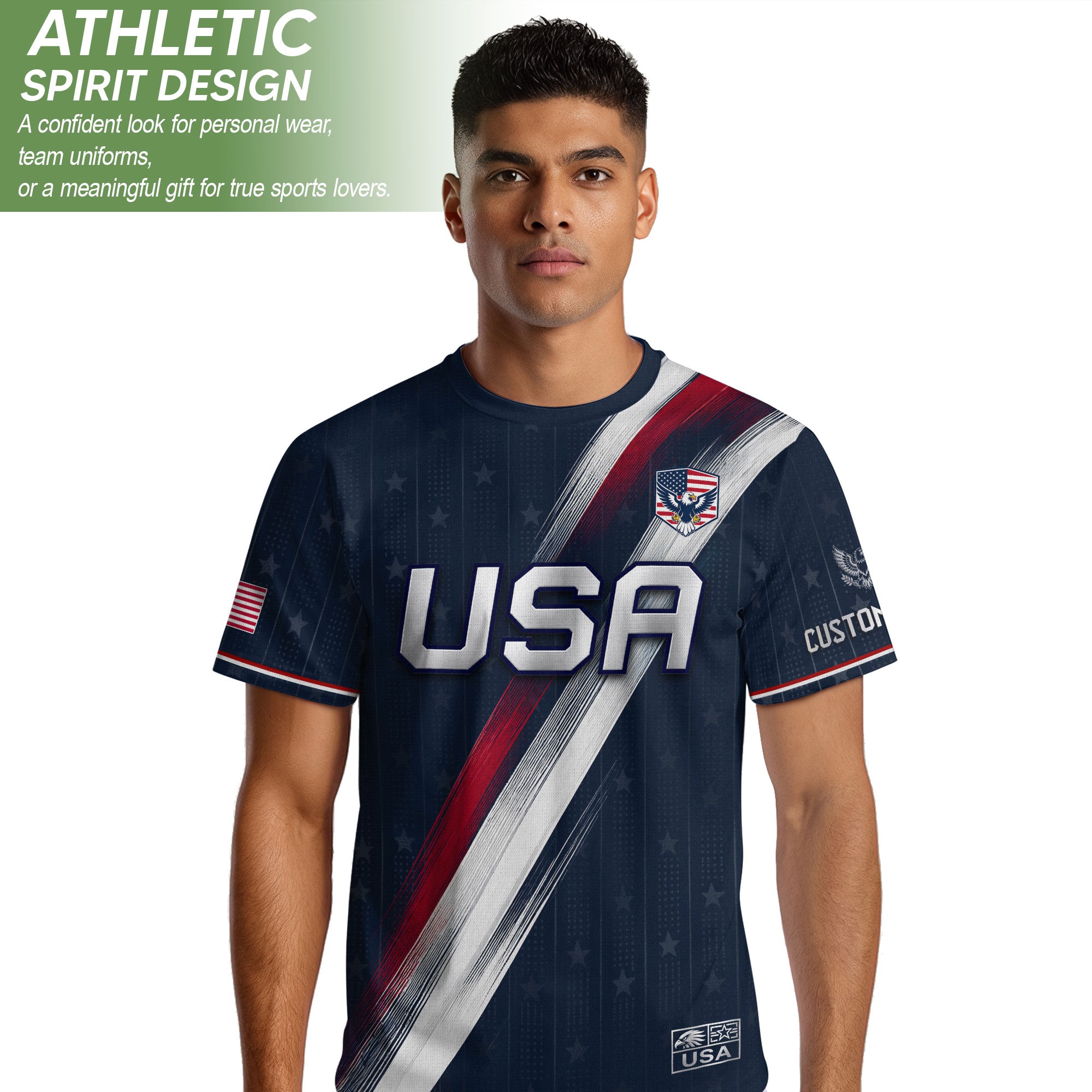 Custom Adult USA Soccer Jersey Navy Blue Patriotic American Eagle Team Football Shirt