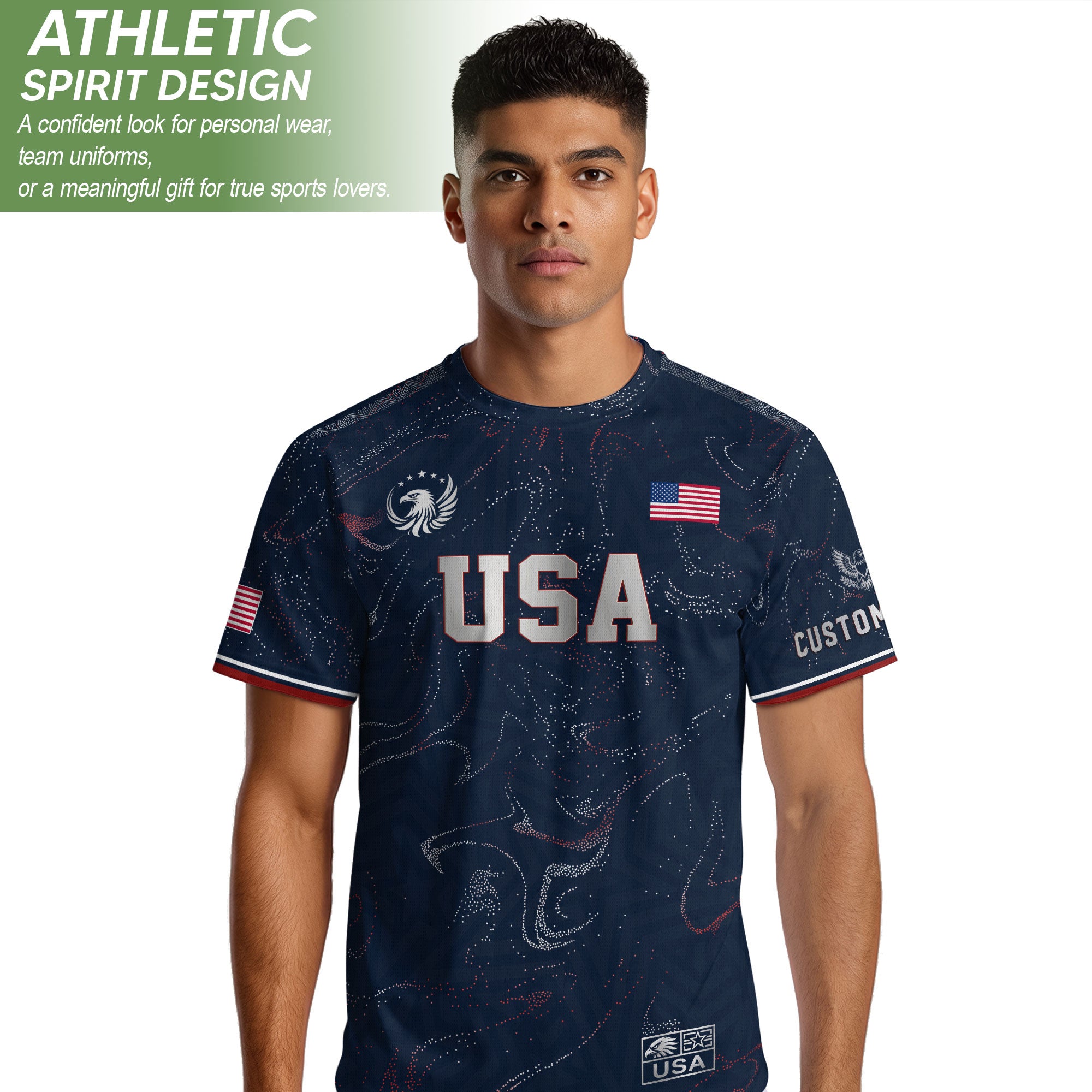 Custom Adult USA Soccer Jersey Navy Blue Patriotic American Flag Marble Football Shirt
