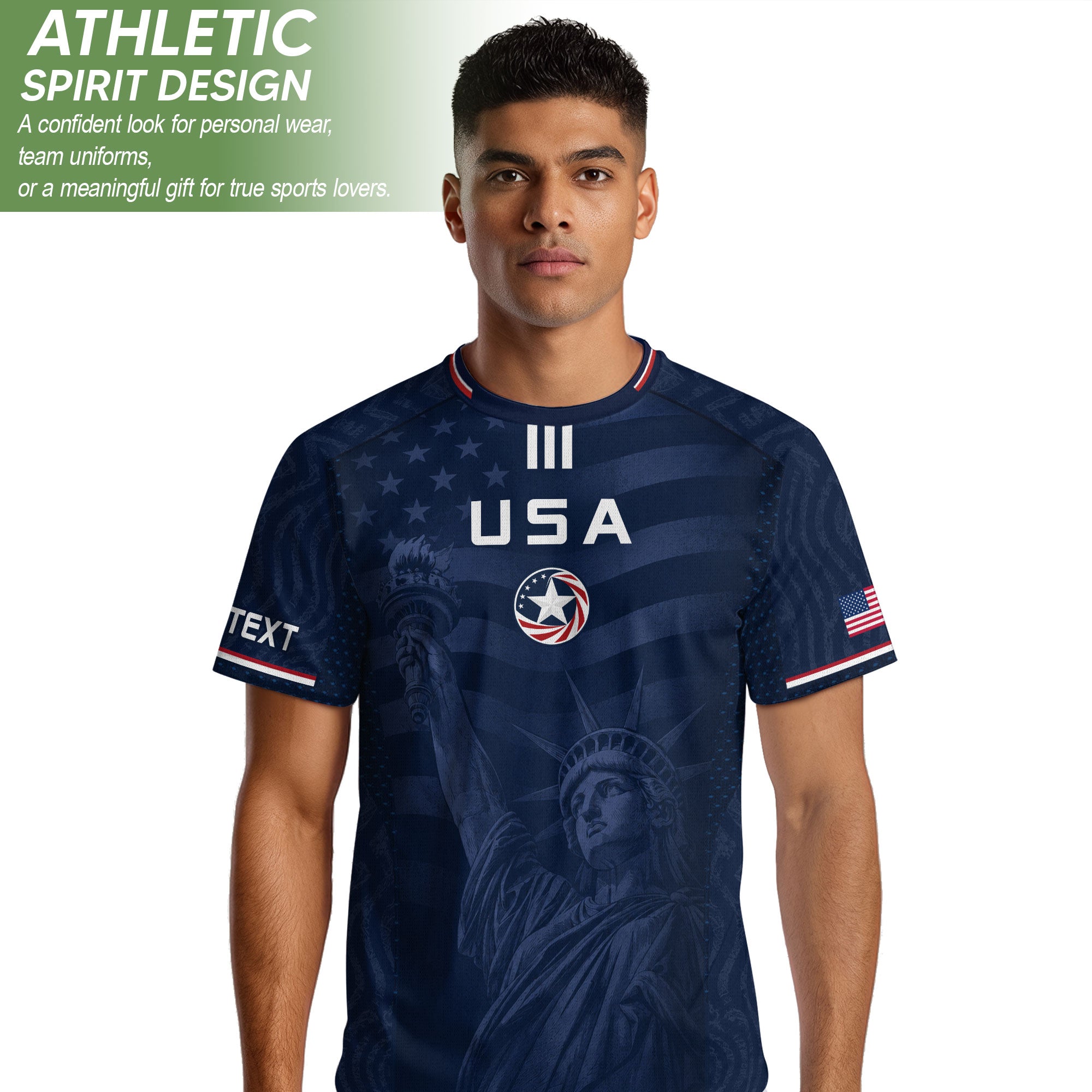 Custom Blue USA Statue of Liberty Soccer Jersey - Personalized Name & Number Shirt