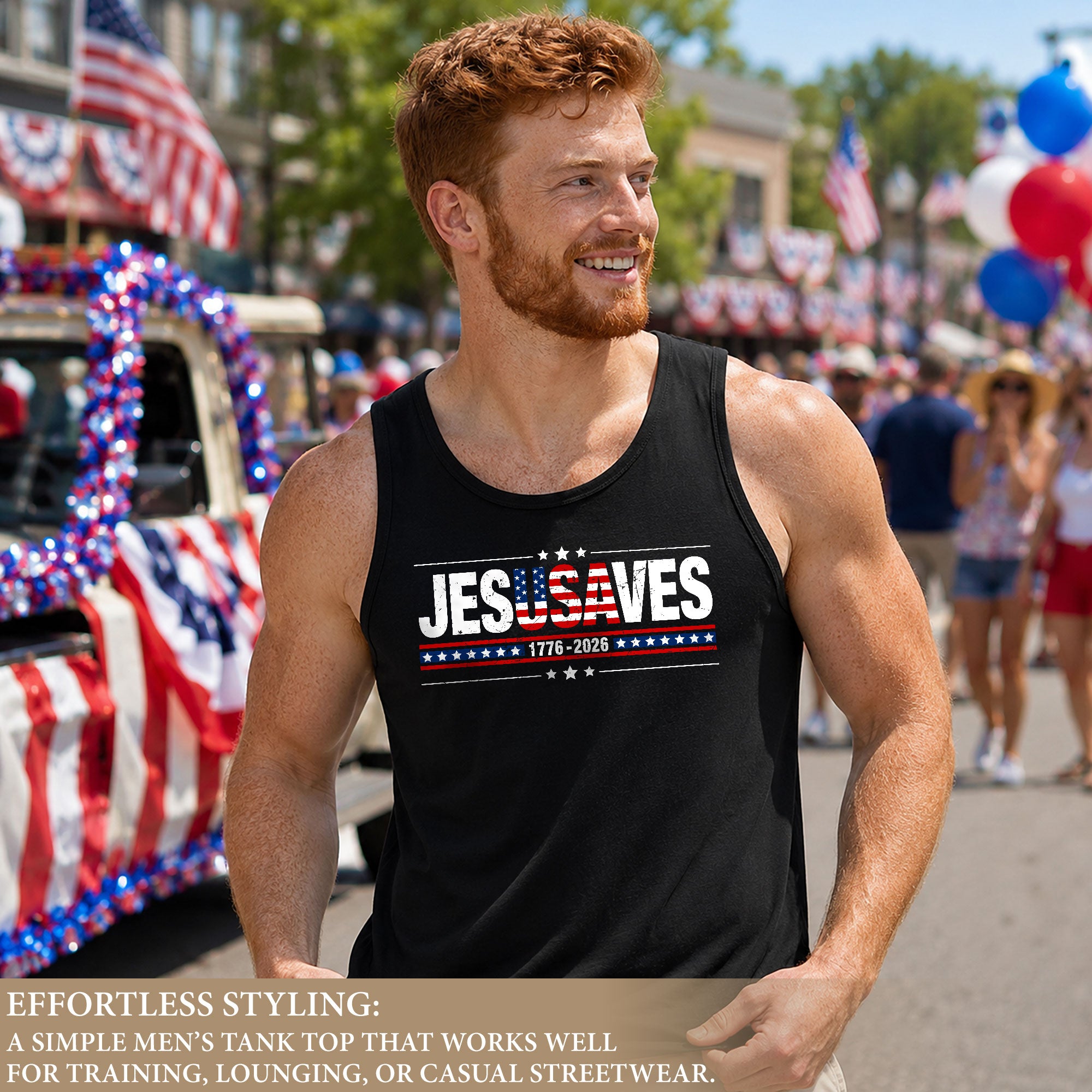 Men's JESUSAVES 1776-2026 Tank Top - Patriotic Graphic Sleeveless Summer Shirt