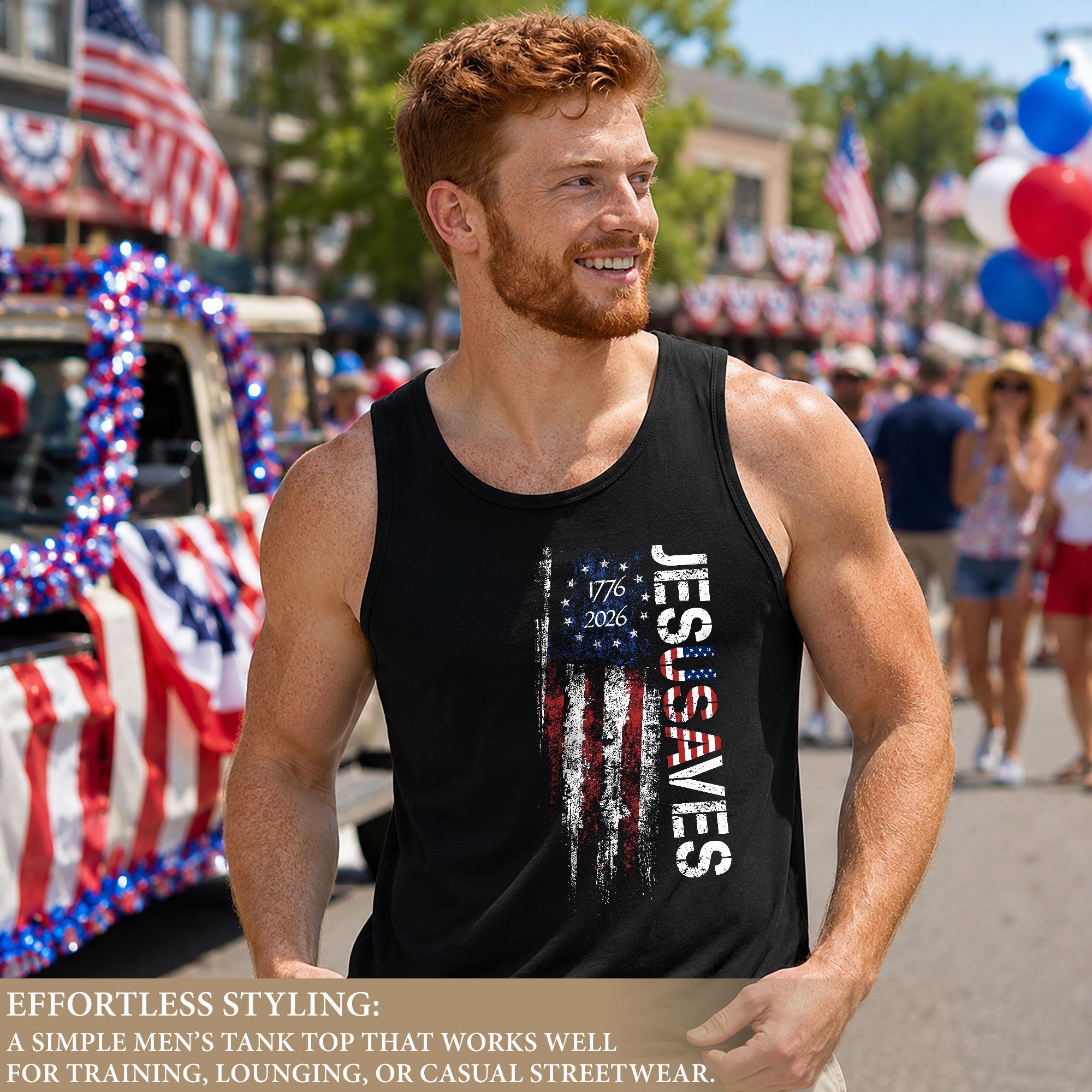 Men's Vertical JESUSAVES 1776-2026 Tank - Patriotic Graphic Sleeveless Summer Top