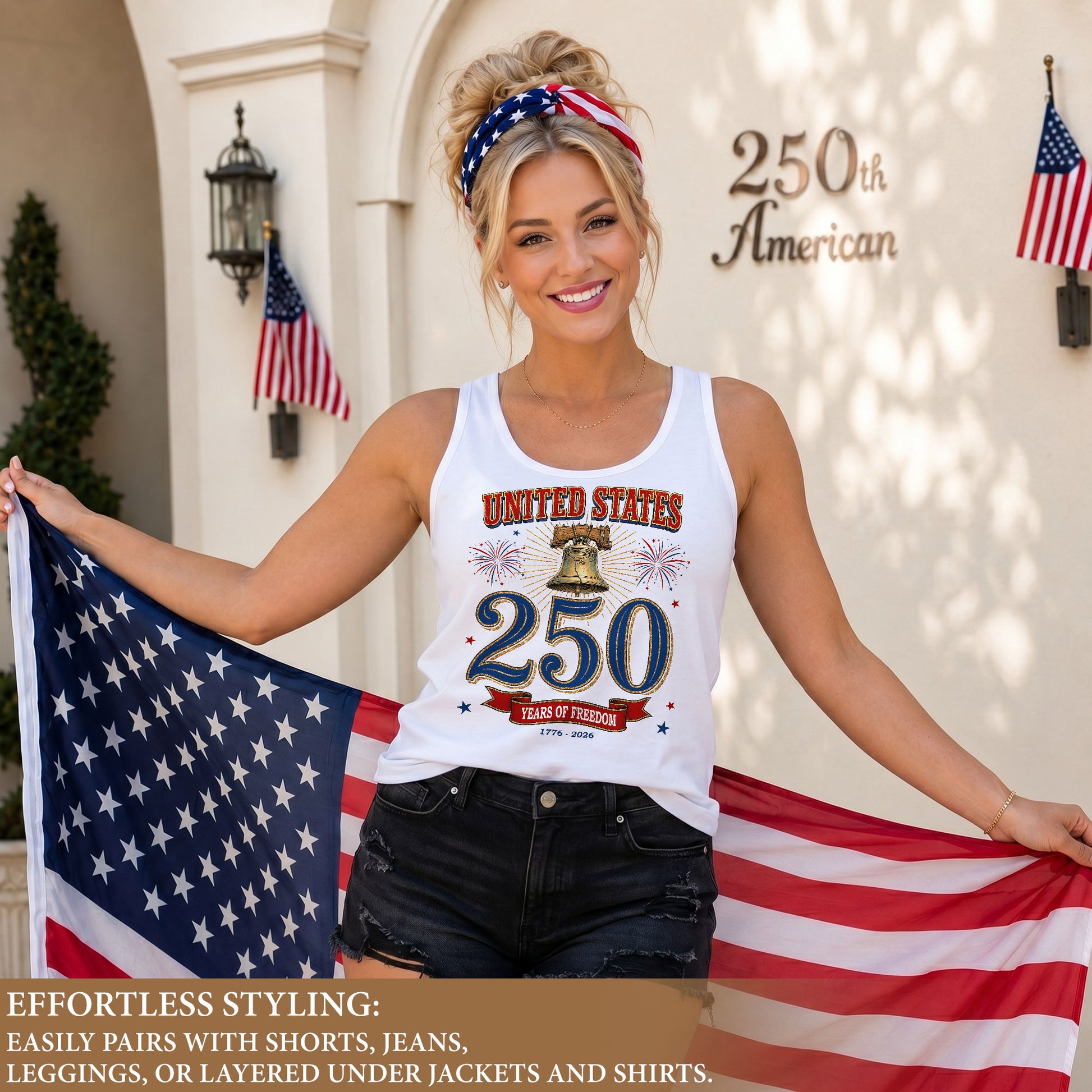 Patriotic Tank Top Women 250th Anniversary Liberty Bell 1776 2026 USA Vintage Shirt - Rust Field Wear