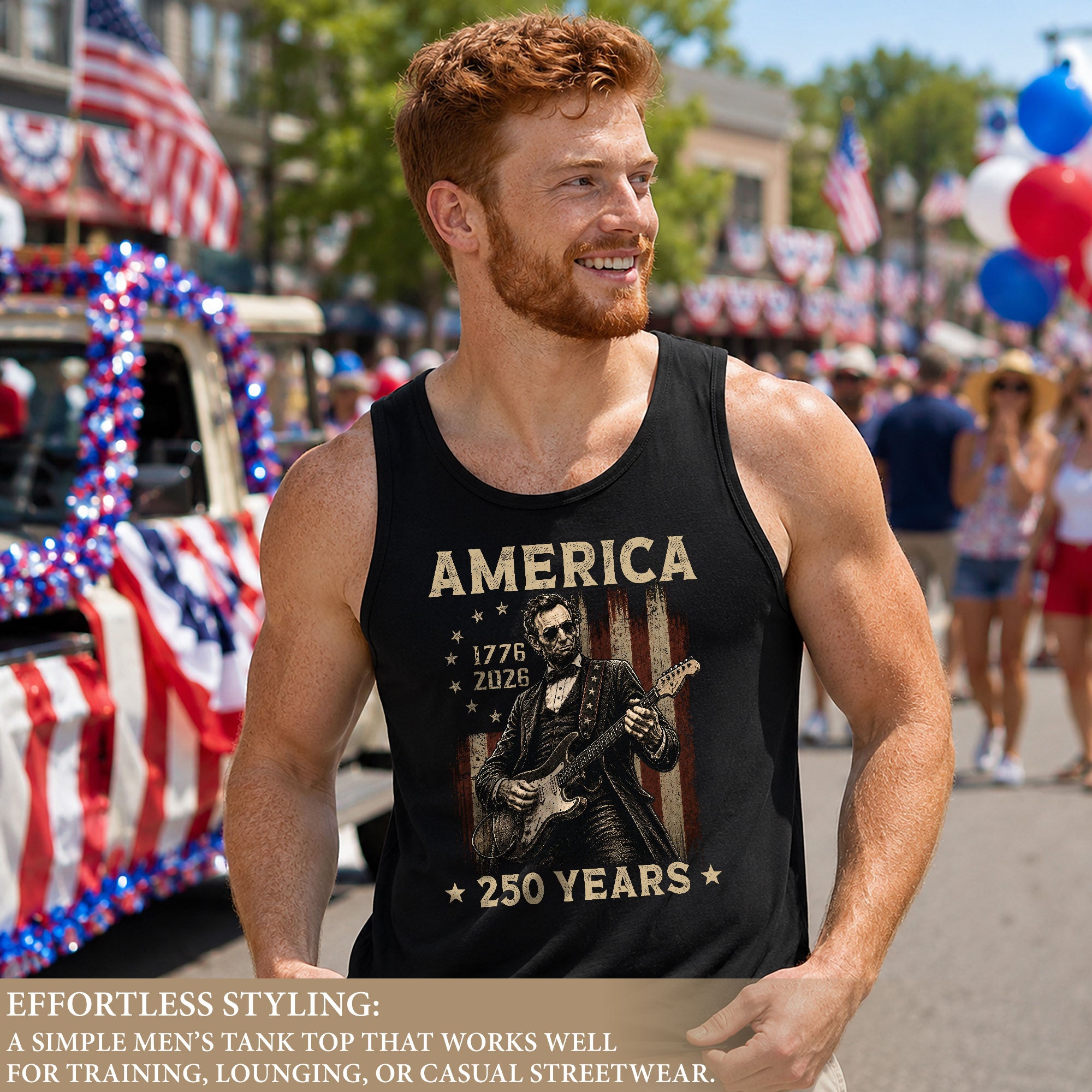 Rockstar Lincoln Men Tank Top - Vintage 1776 2026 Guitar US 250 Years Patriotic Shirt