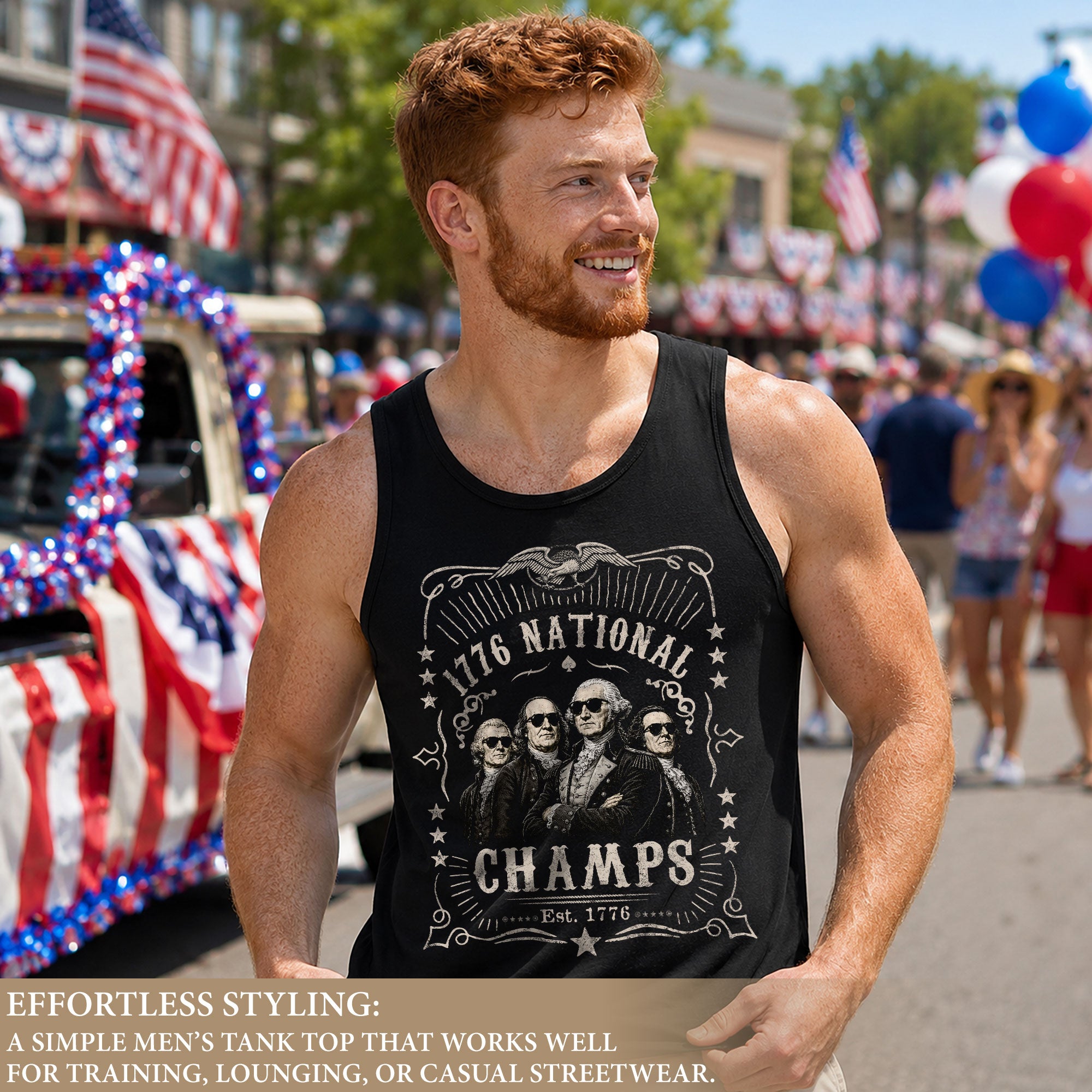 Vintage Men’s 1776 National Champs Tank Top - Patriotic Founding Fathers Graphic Shirt
