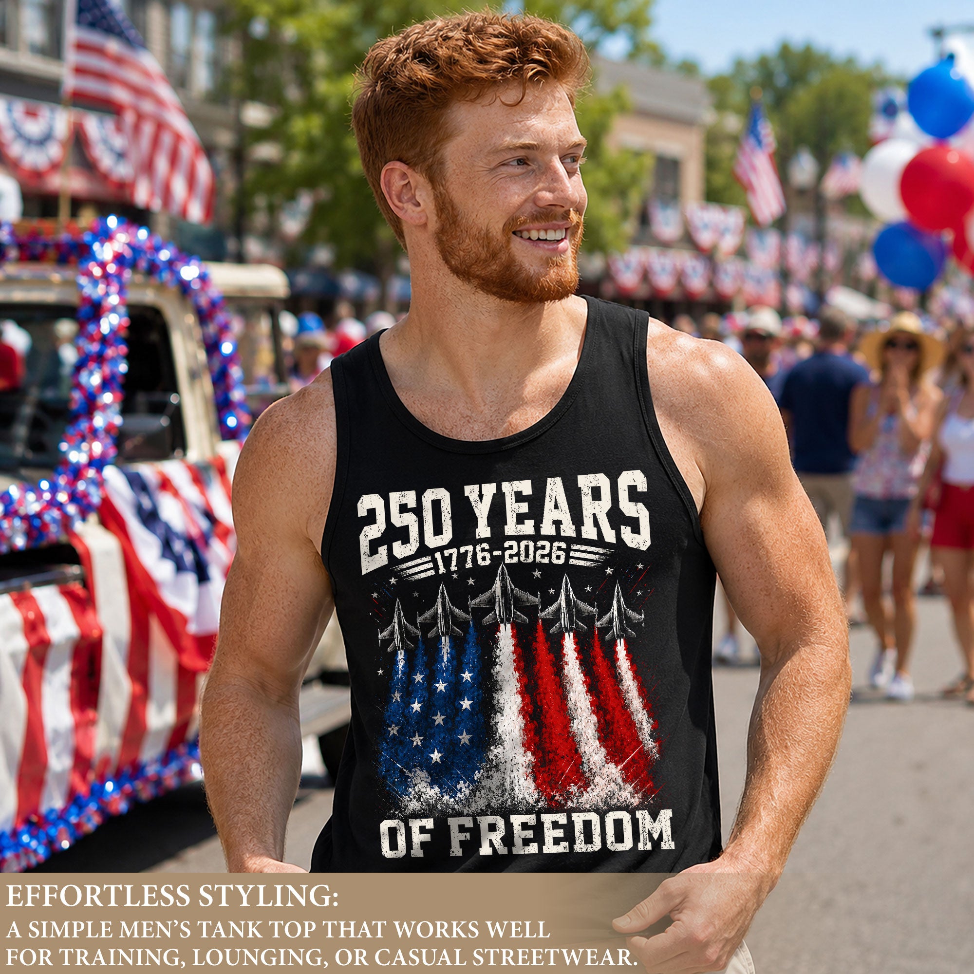 Men Tank Top 250 Years of Freedom Shirt 1776 2026 Fighter Jet Patriotic Graphic Tee