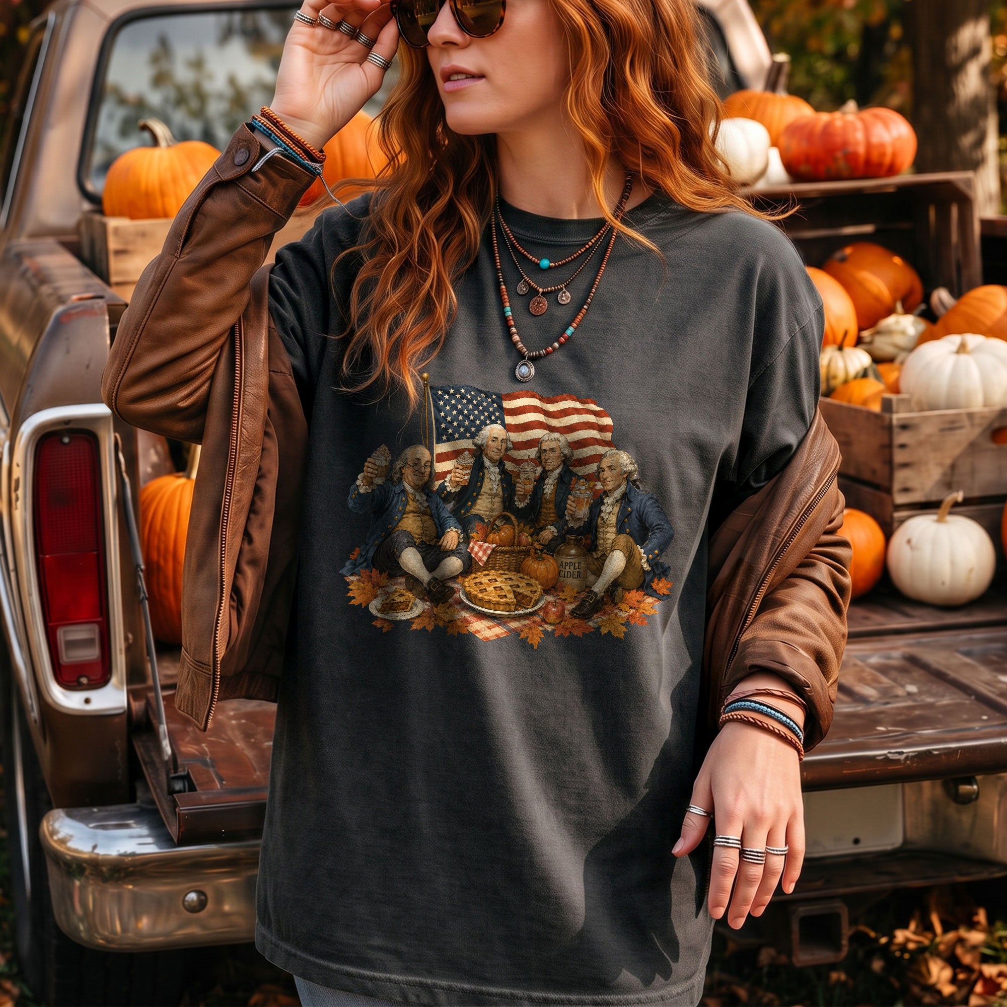 Vintage Founding Fathers Fall T-Shirt - Patriotic Harvest Graphic Tee for Autumn Lovers