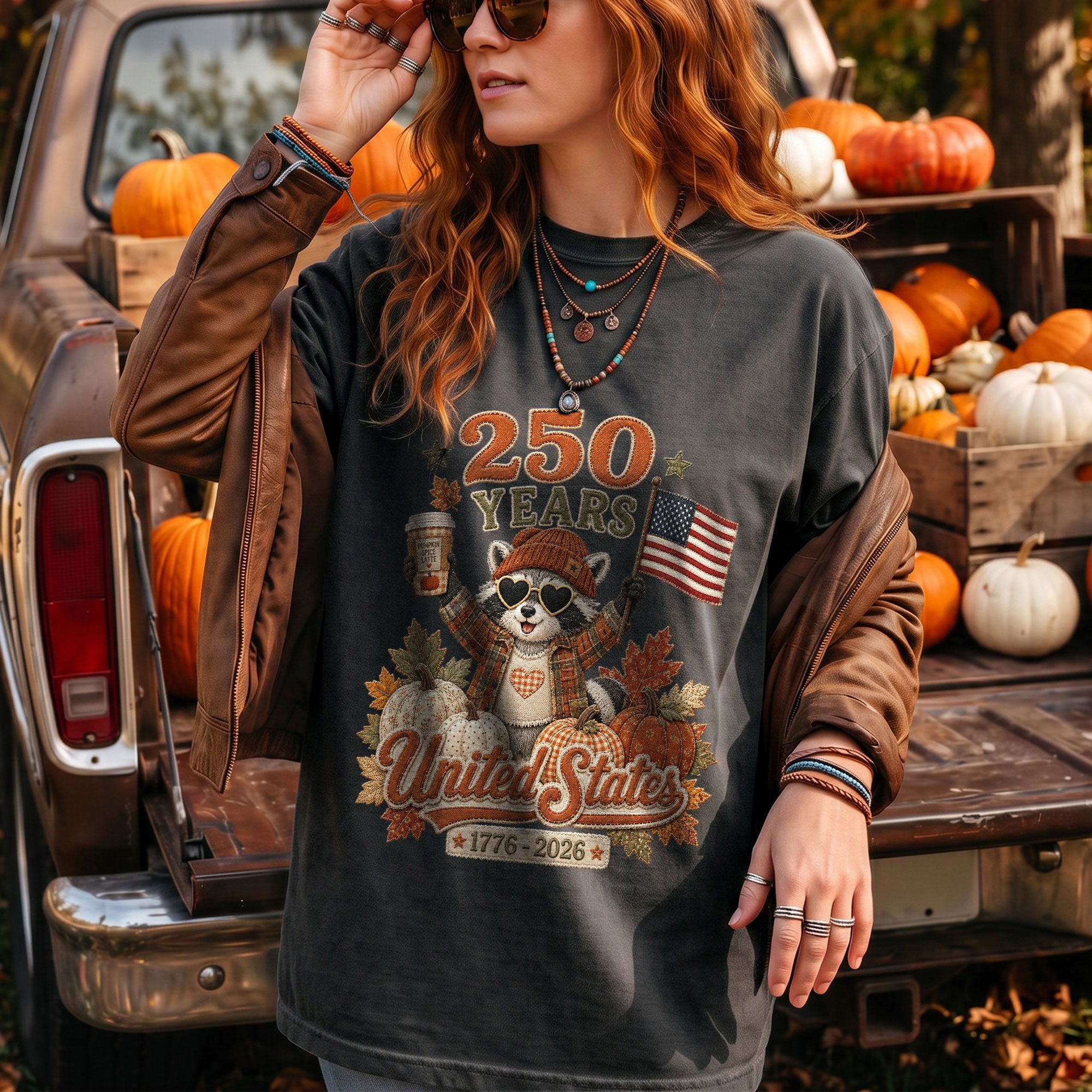 Raccoon Fall T-Shirt: 1776-2026 United States Autumn Graphic Tee for Thanksgiving